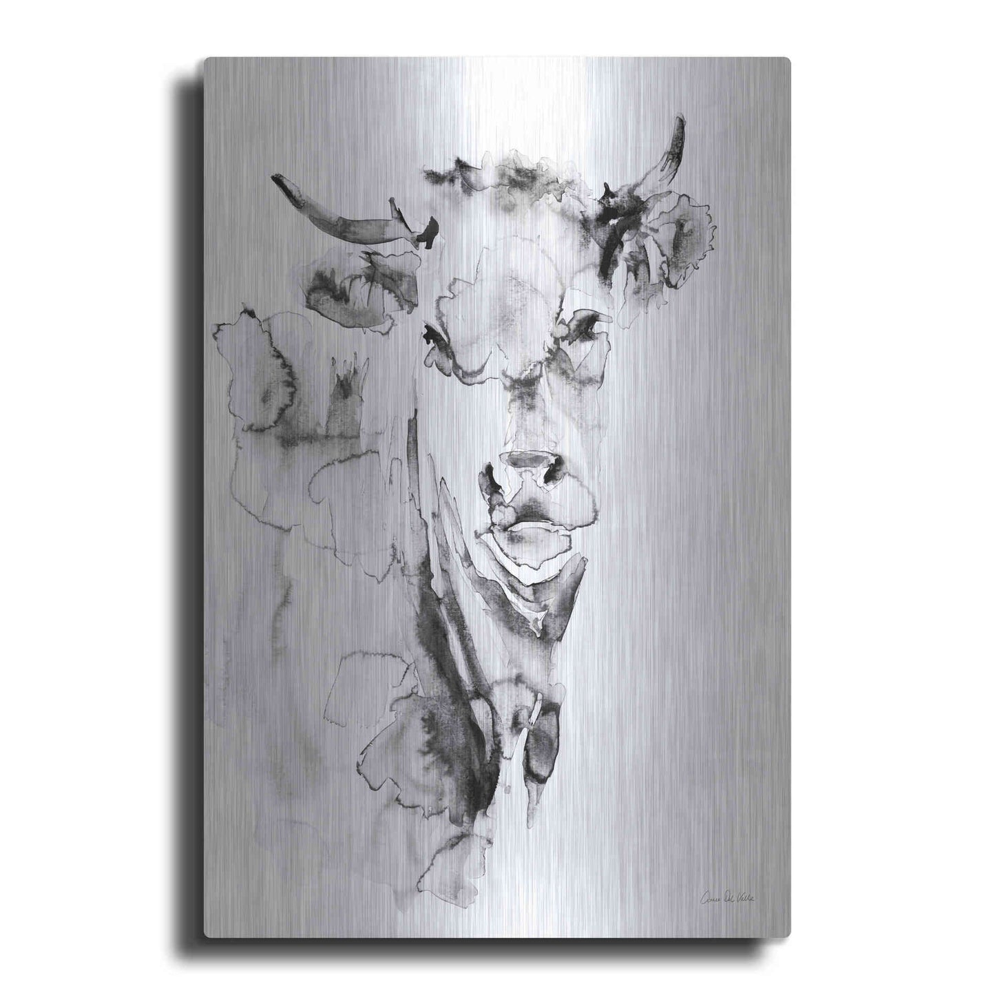 Luxe Metal Art 'Village Cow Gray' by Alan Majchrowicz, Metal Wall Art