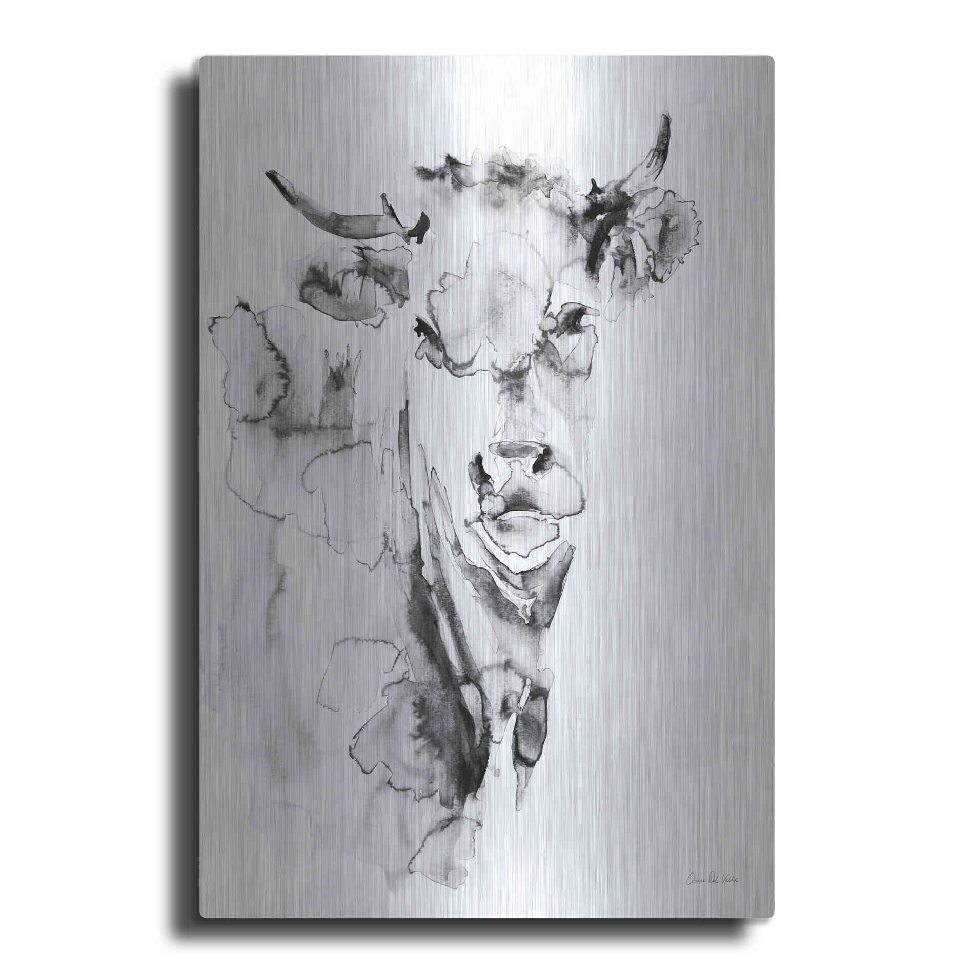 Luxe Metal Art 'Village Cow Gray' by Alan Majchrowicz, Metal Wall Art