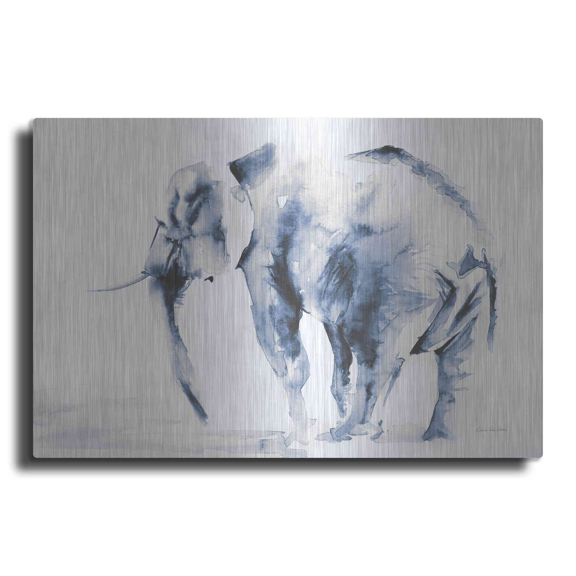 Luxe Metal Art 'Lone Elephant Blue Gray' by Alan Majchrowicz, Metal Wall Art