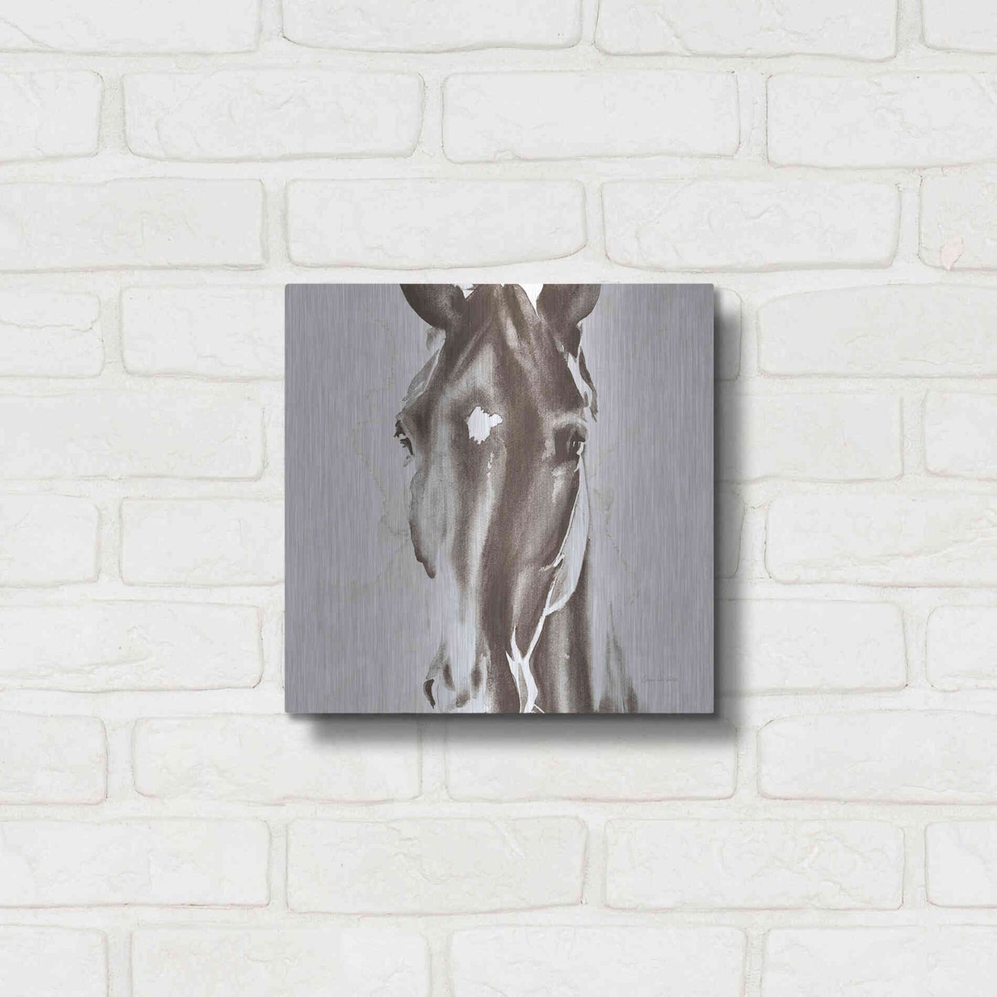 Luxe Metal Art 'Le Cheval Noir Brown' by Alan Majchrowicz, Metal Wall Art,12x12