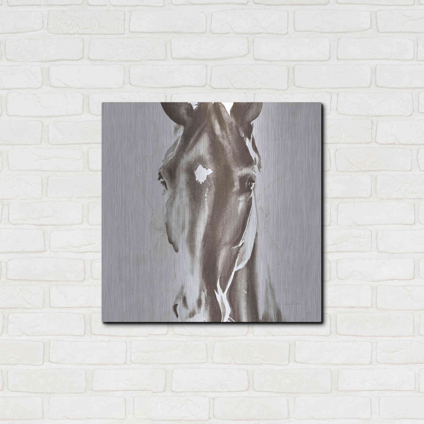 Luxe Metal Art 'Le Cheval Noir Brown' by Alan Majchrowicz, Metal Wall Art,24x24