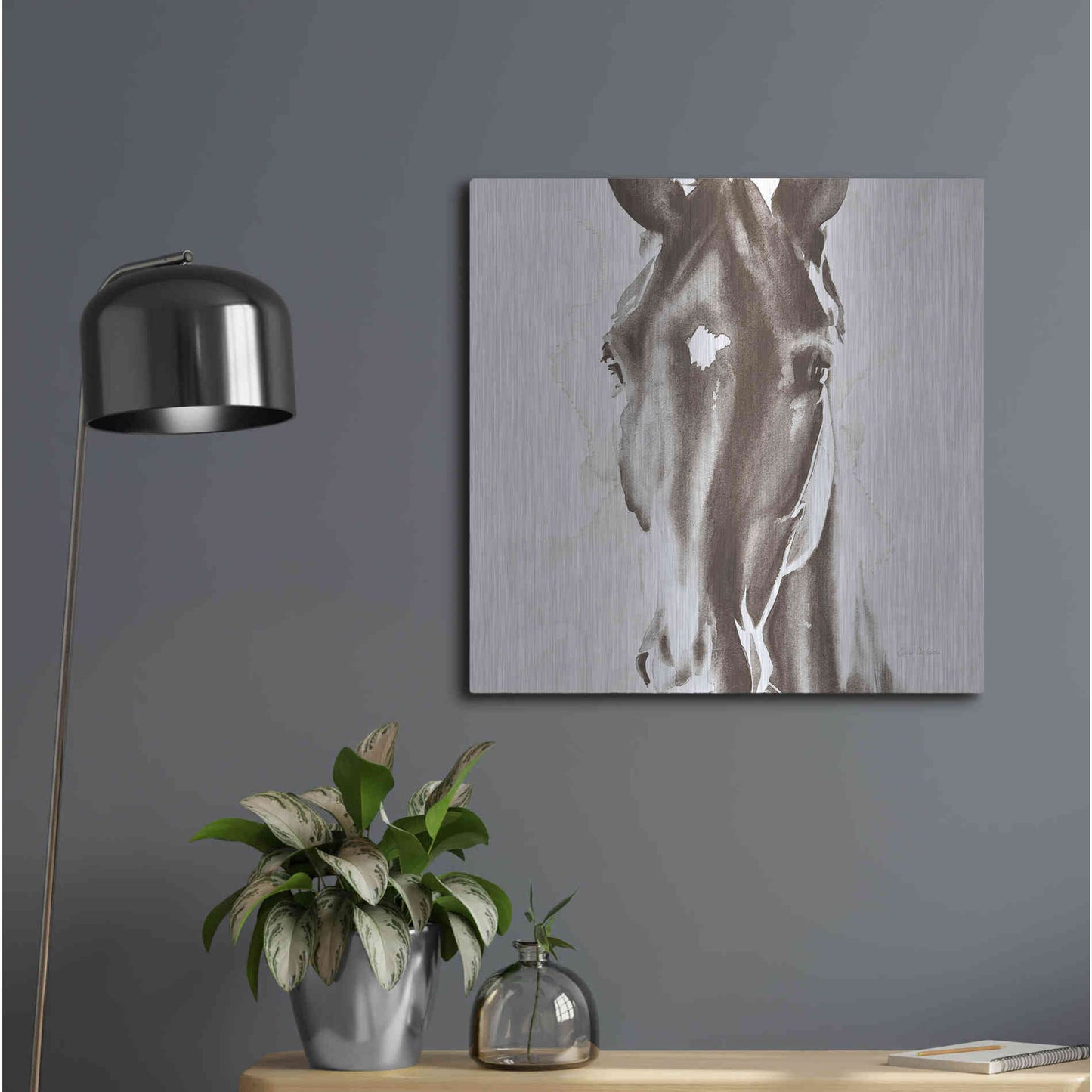 Luxe Metal Art 'Le Cheval Noir Brown' by Alan Majchrowicz, Metal Wall Art,24x24