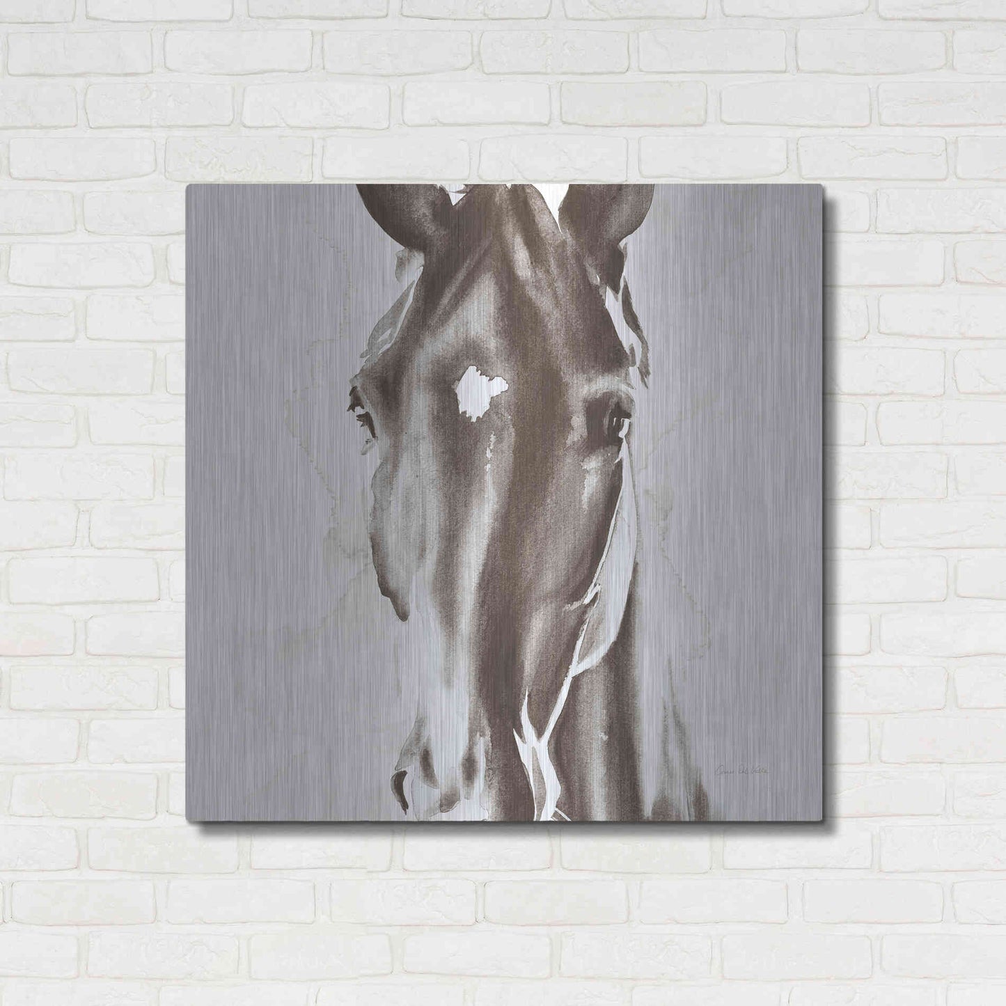 Luxe Metal Art 'Le Cheval Noir Brown' by Alan Majchrowicz, Metal Wall Art,36x36