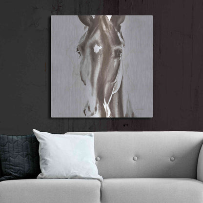 Luxe Metal Art 'Le Cheval Noir Brown' by Alan Majchrowicz, Metal Wall Art,36x36