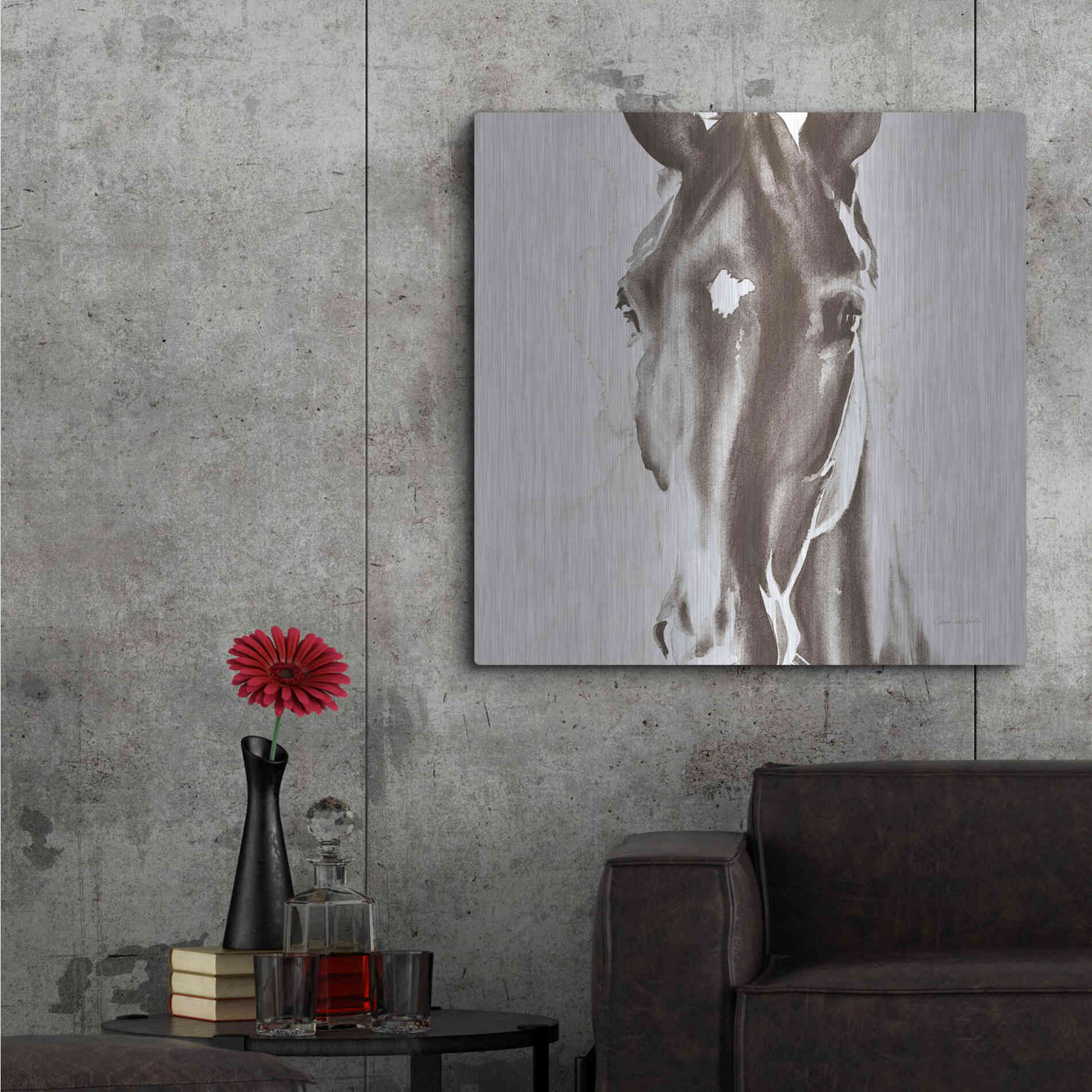 Luxe Metal Art 'Le Cheval Noir Brown' by Alan Majchrowicz, Metal Wall Art,36x36