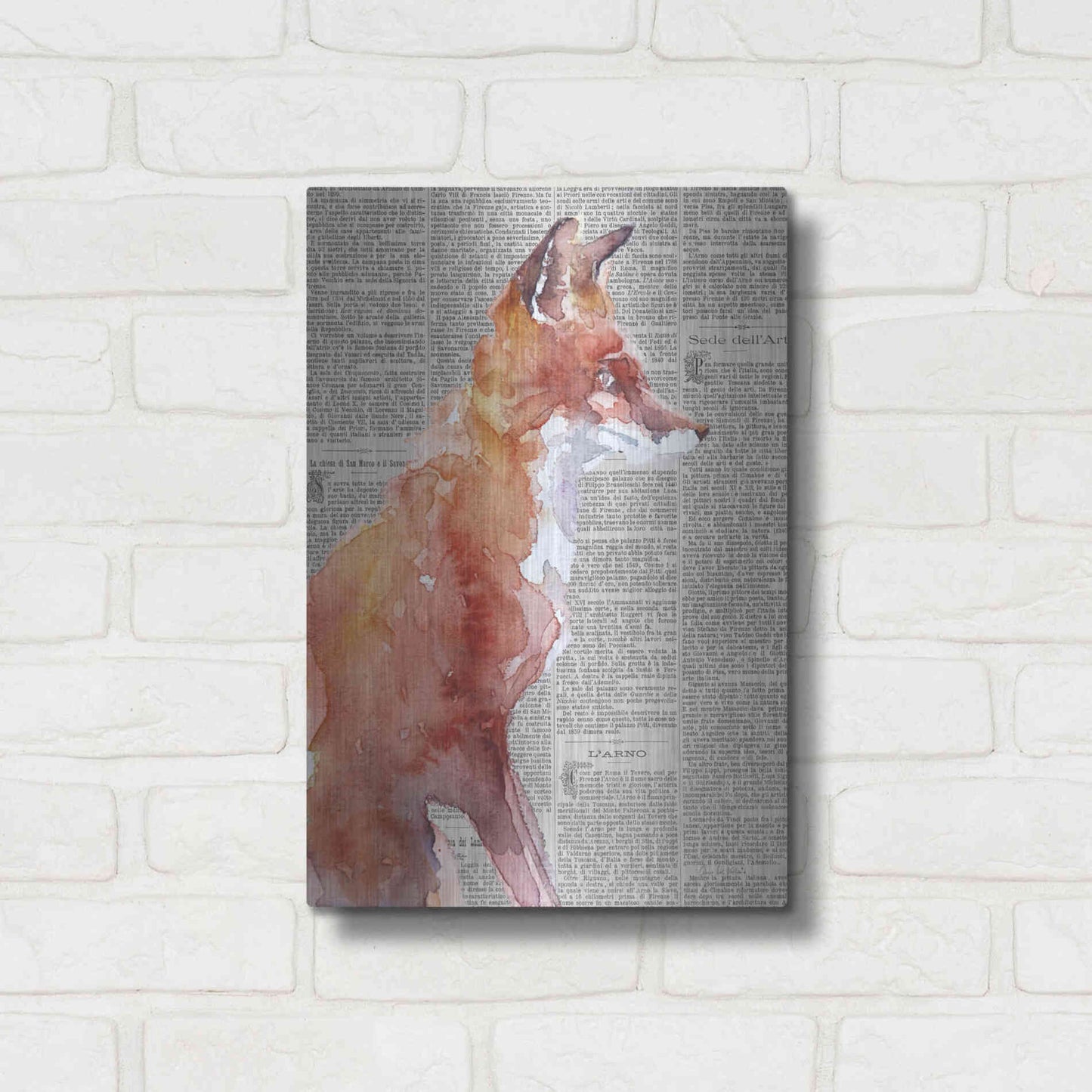 Luxe Metal Art 'Sly As A Fox Newsprint' by Alan Majchrowicz, Metal Wall Art,12x16