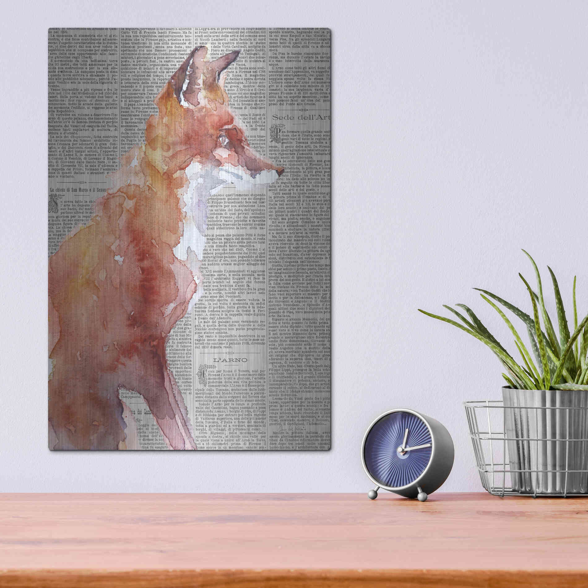 Luxe Metal Art 'Sly As A Fox Newsprint' by Alan Majchrowicz, Metal Wall Art,12x16