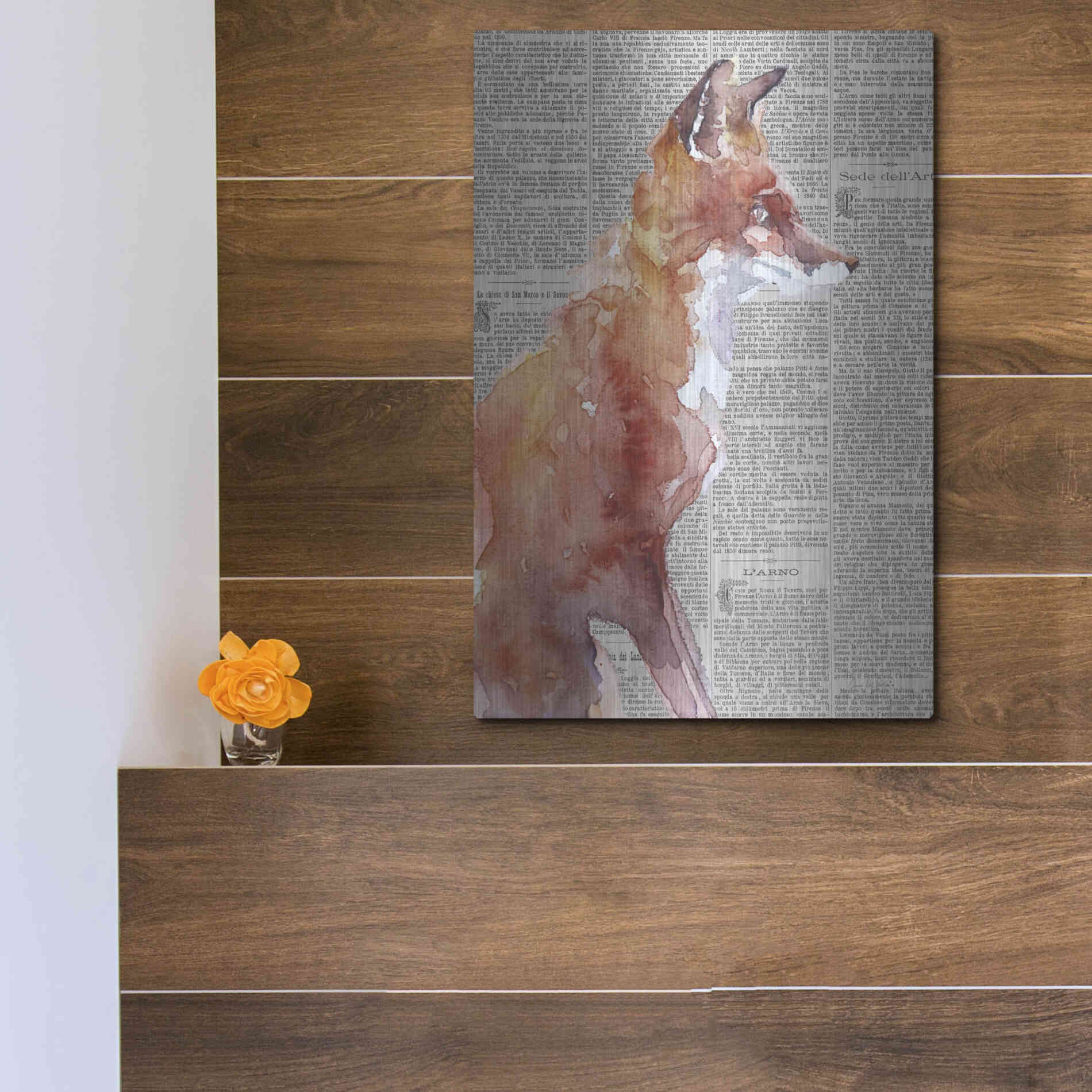 Luxe Metal Art 'Sly As A Fox Newsprint' by Alan Majchrowicz, Metal Wall Art,12x16