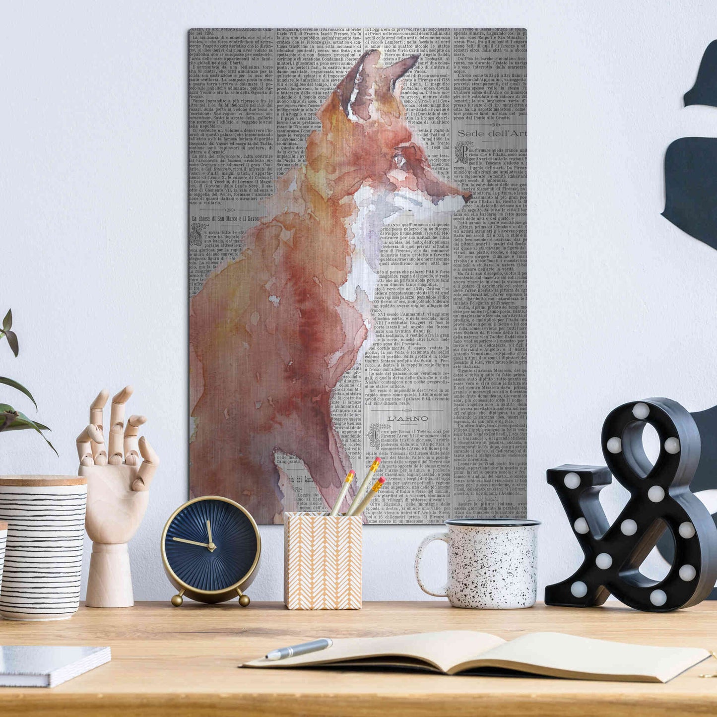 Luxe Metal Art 'Sly As A Fox Newsprint' by Alan Majchrowicz, Metal Wall Art,12x16