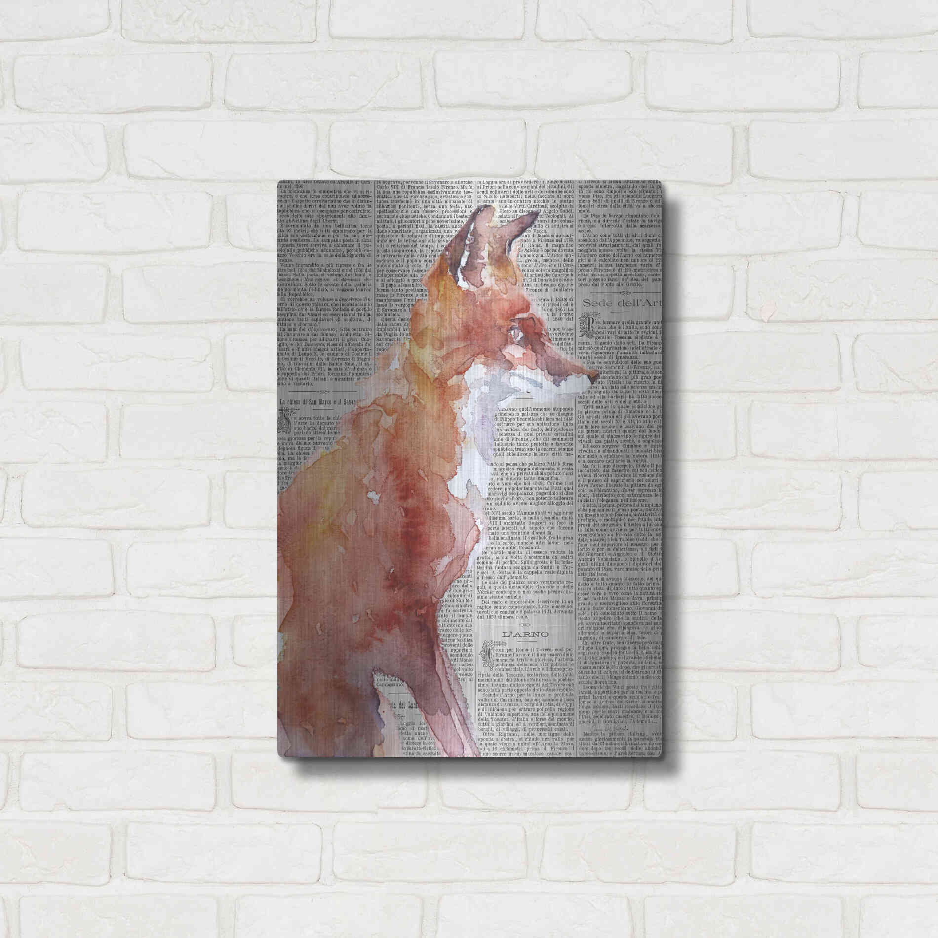 Luxe Metal Art 'Sly As A Fox Newsprint' by Alan Majchrowicz, Metal Wall Art,16x24