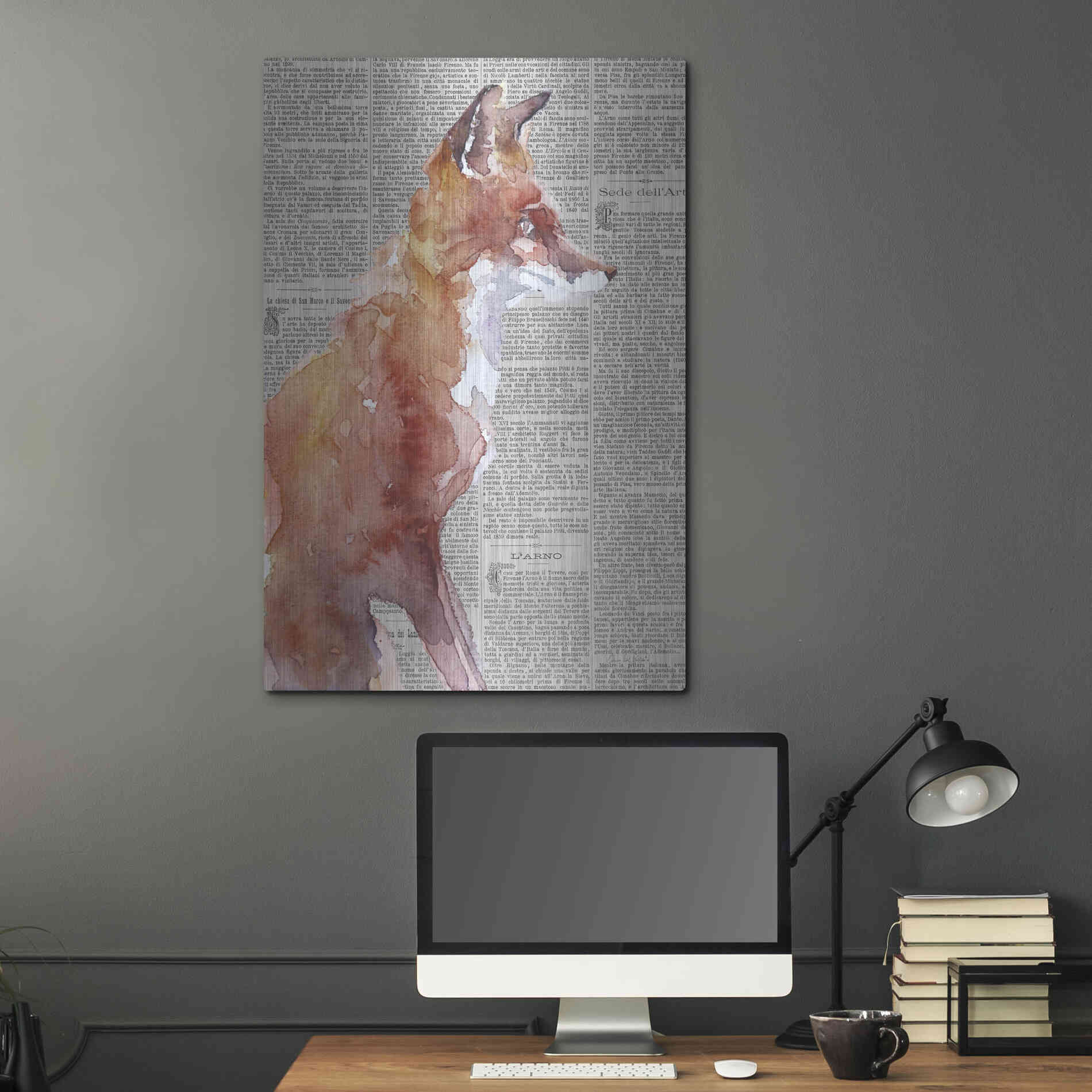 Luxe Metal Art 'Sly As A Fox Newsprint' by Alan Majchrowicz, Metal Wall Art,24x36