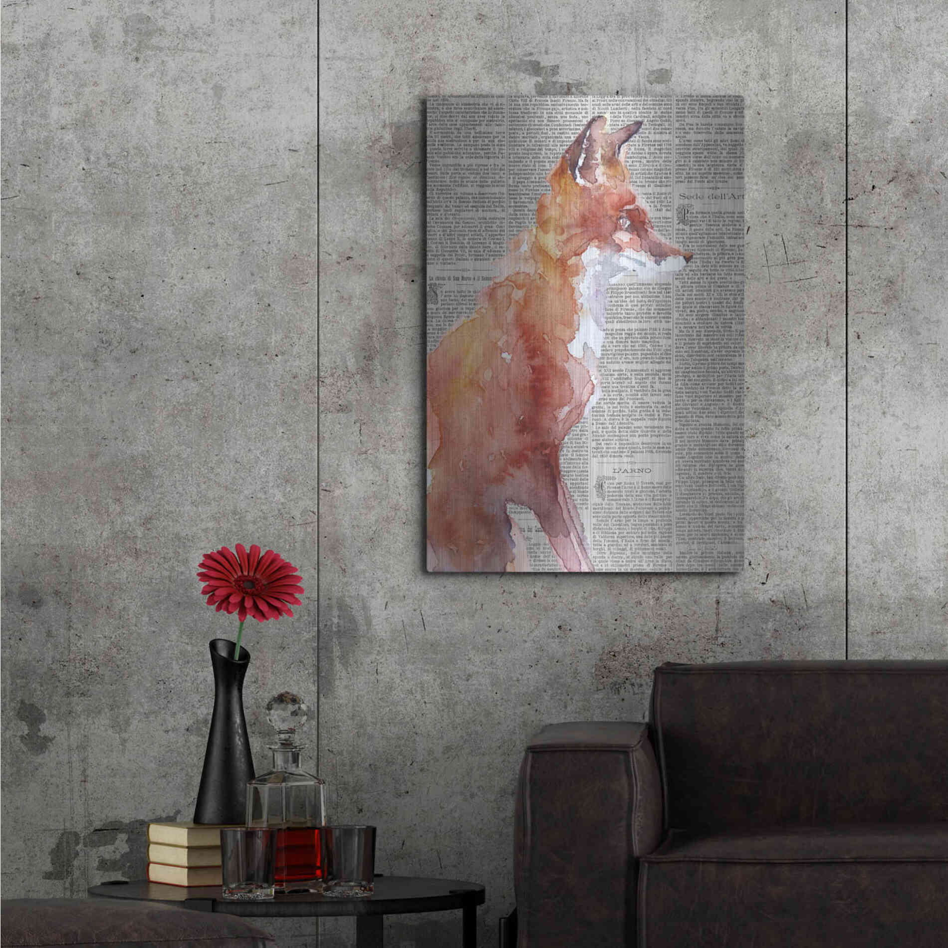 Luxe Metal Art 'Sly As A Fox Newsprint' by Alan Majchrowicz, Metal Wall Art,24x36