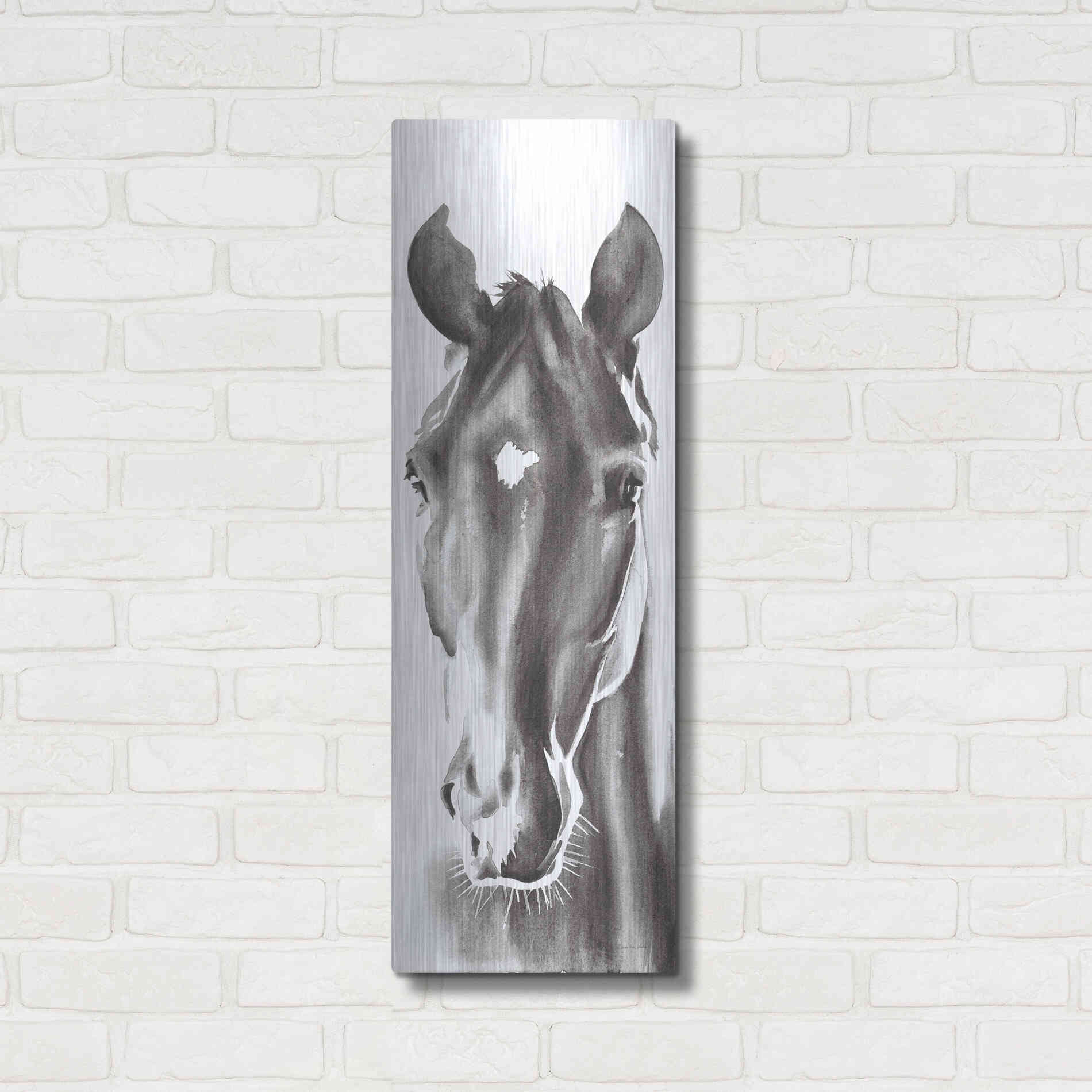 Luxe Metal Art 'Le Cheval Noir Horse Panel' by Alan Majchrowicz, Metal Wall Art,12x36