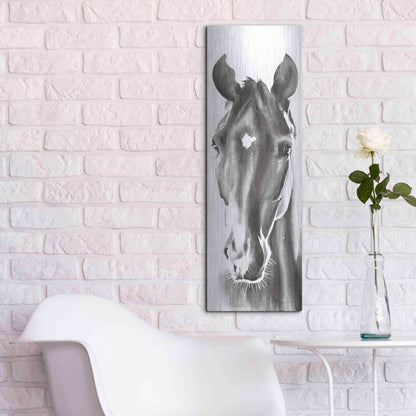 Luxe Metal Art 'Le Cheval Noir Horse Panel' by Alan Majchrowicz, Metal Wall Art,12x36