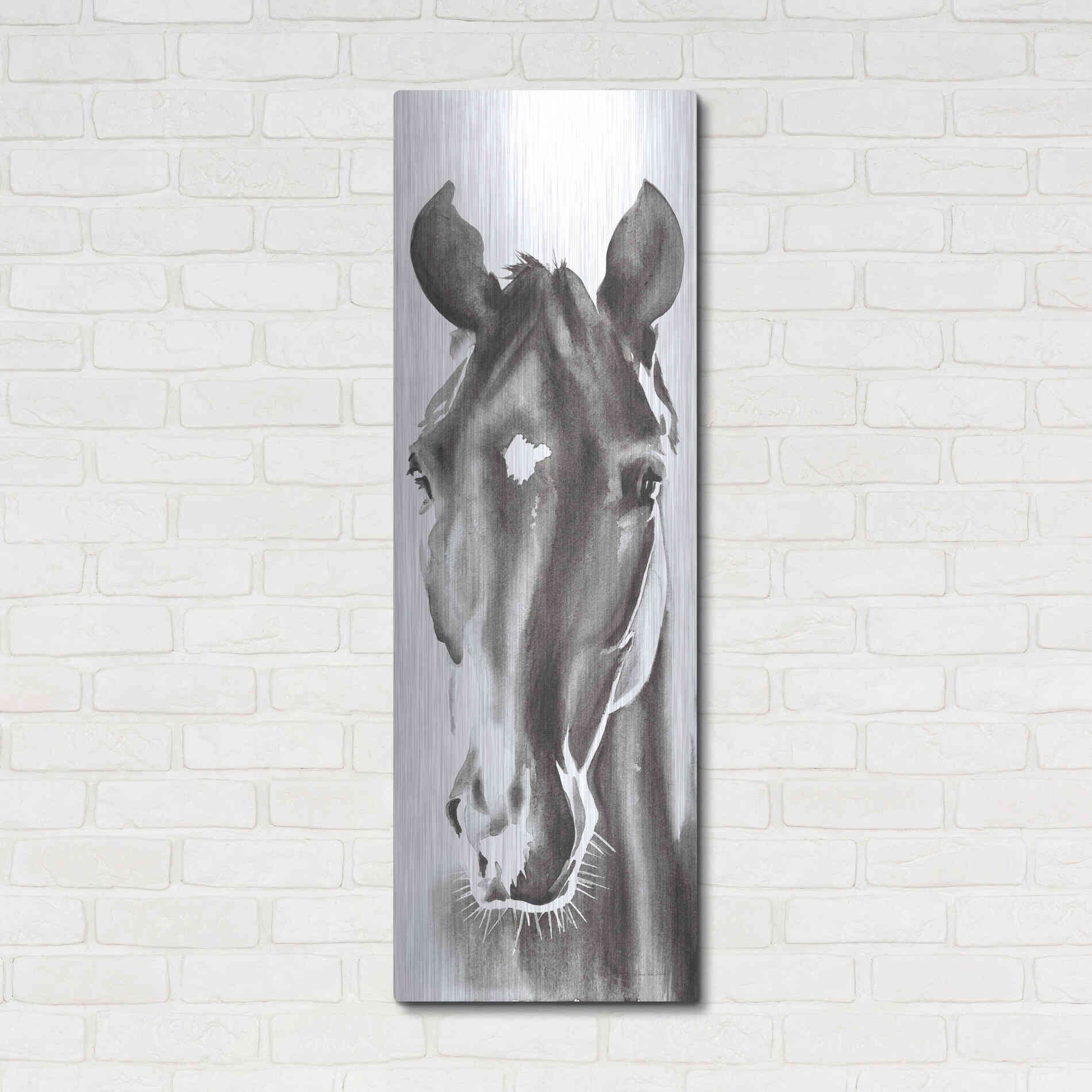 Luxe Metal Art 'Le Cheval Noir Horse Panel' by Alan Majchrowicz, Metal Wall Art,16x48