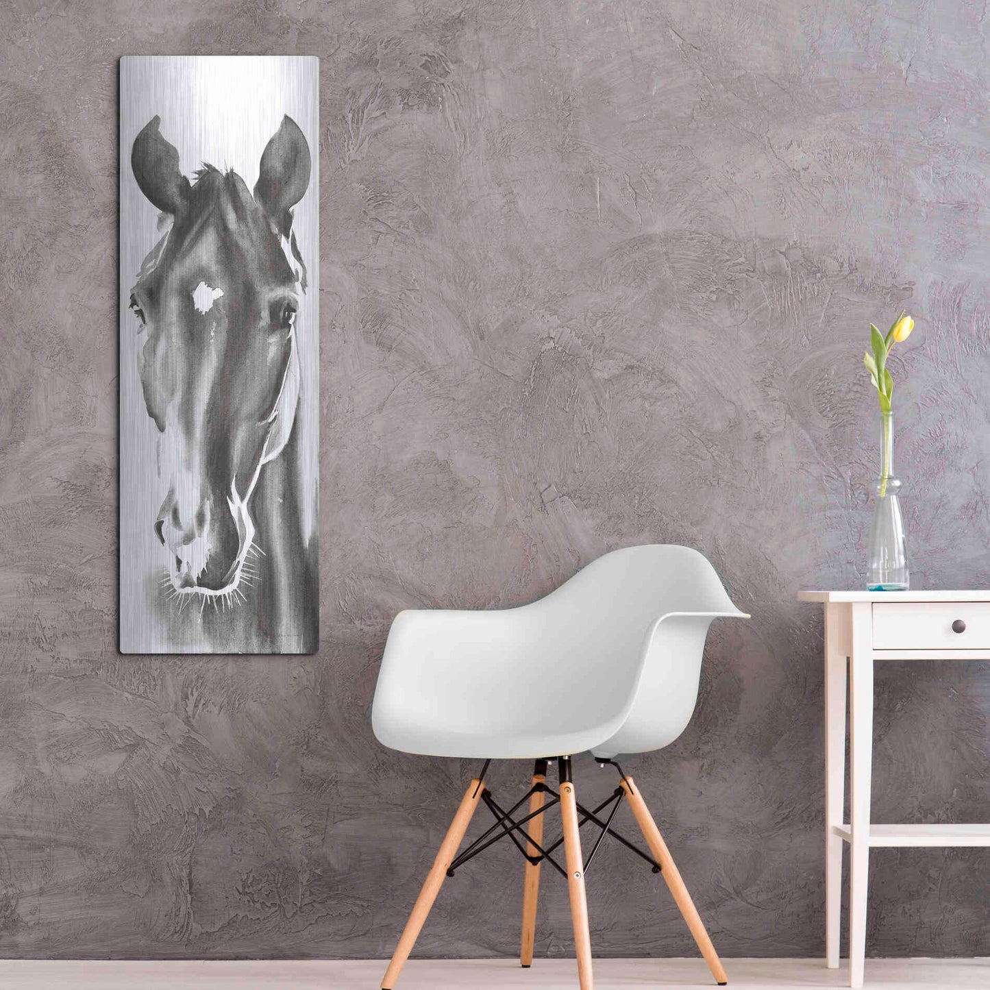 Luxe Metal Art 'Le Cheval Noir Horse Panel' by Alan Majchrowicz, Metal Wall Art,16x48