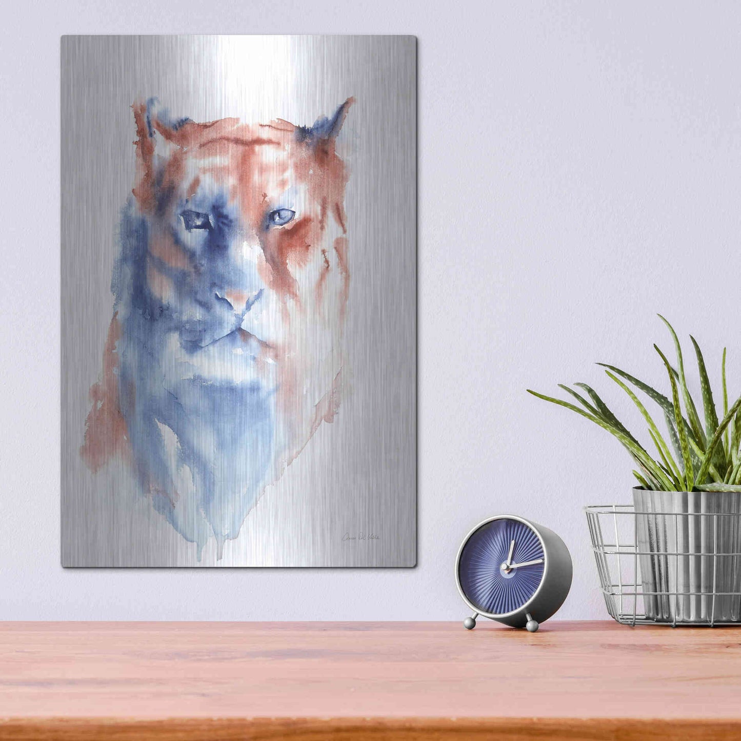 Luxe Metal Art 'Copper And Blue Lioness' by Alan Majchrowicz, Metal Wall Art,12x16