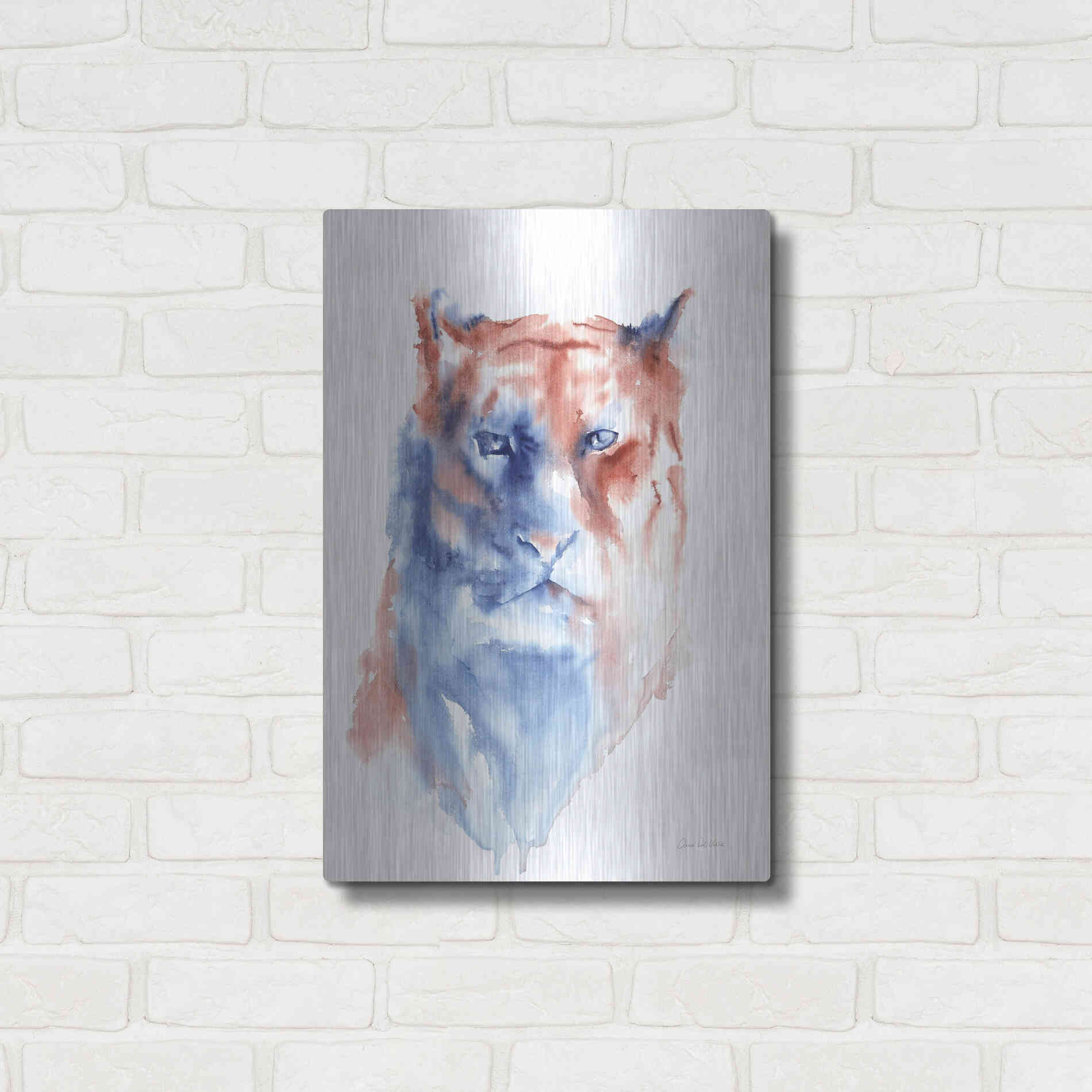 Luxe Metal Art 'Copper And Blue Lioness' by Alan Majchrowicz, Metal Wall Art,16x24