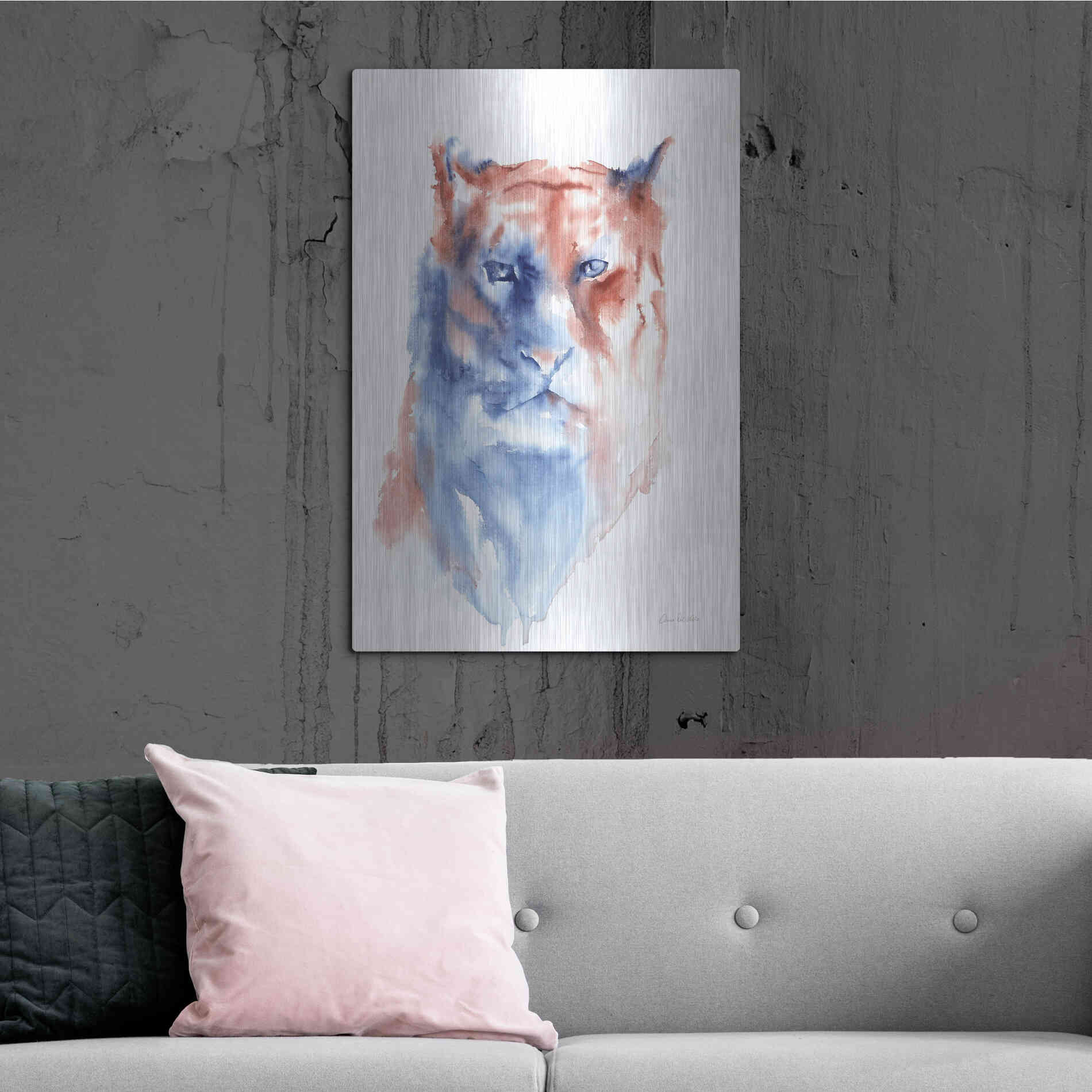 Luxe Metal Art 'Copper And Blue Lioness' by Alan Majchrowicz, Metal Wall Art,24x36