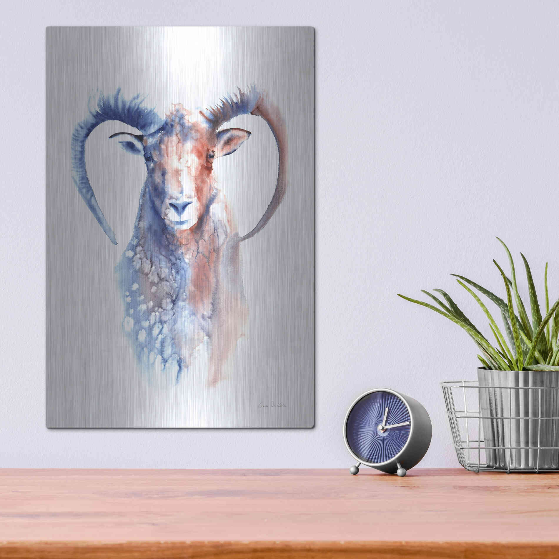 Luxe Metal Art 'Copper And Blue Ram' by Alan Majchrowicz, Metal Wall Art,12x16