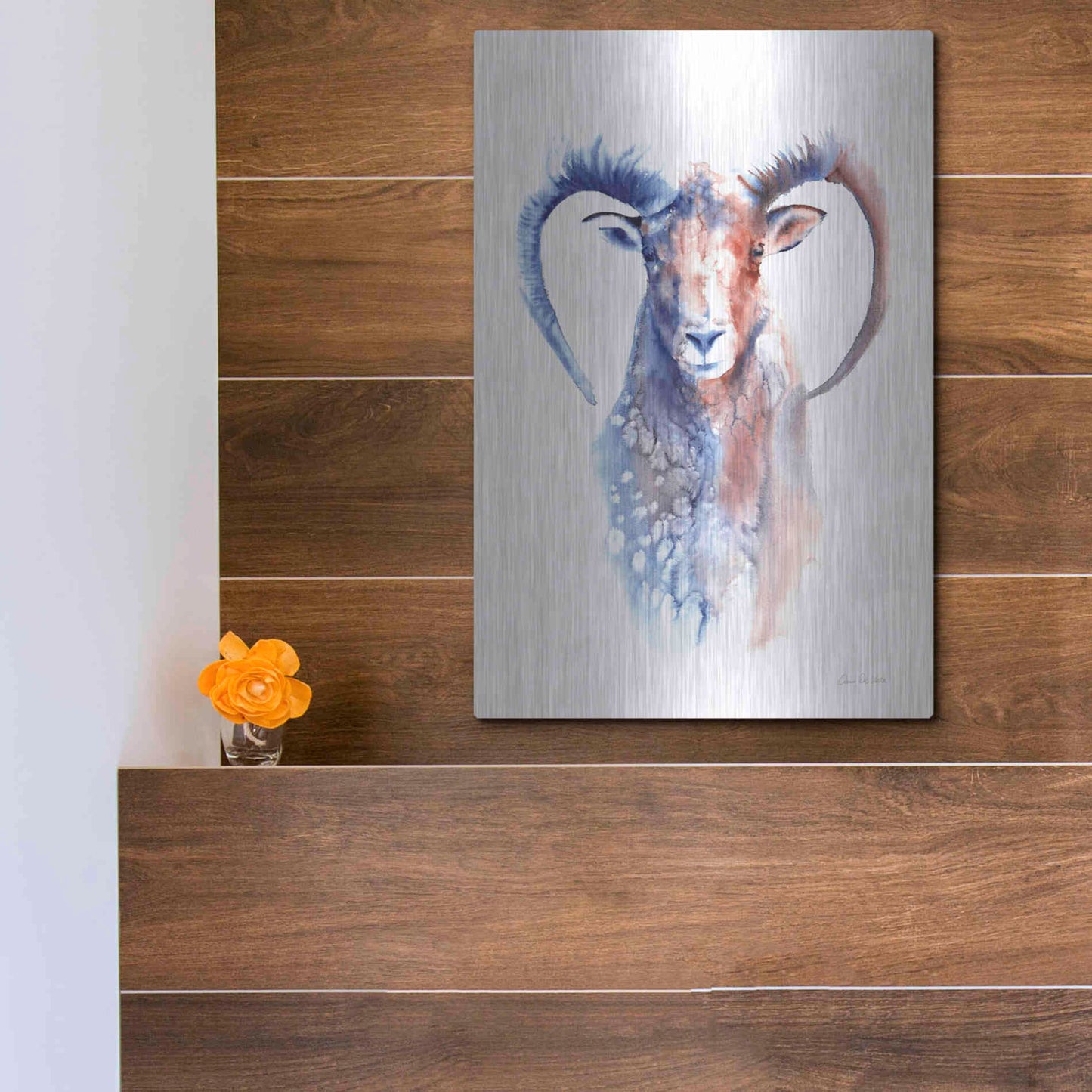 Luxe Metal Art 'Copper And Blue Ram' by Alan Majchrowicz, Metal Wall Art,12x16