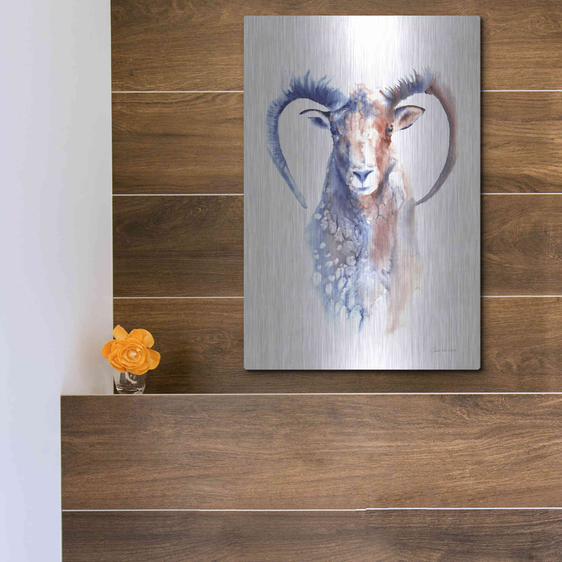 Luxe Metal Art 'Copper And Blue Ram' by Alan Majchrowicz, Metal Wall Art,12x16