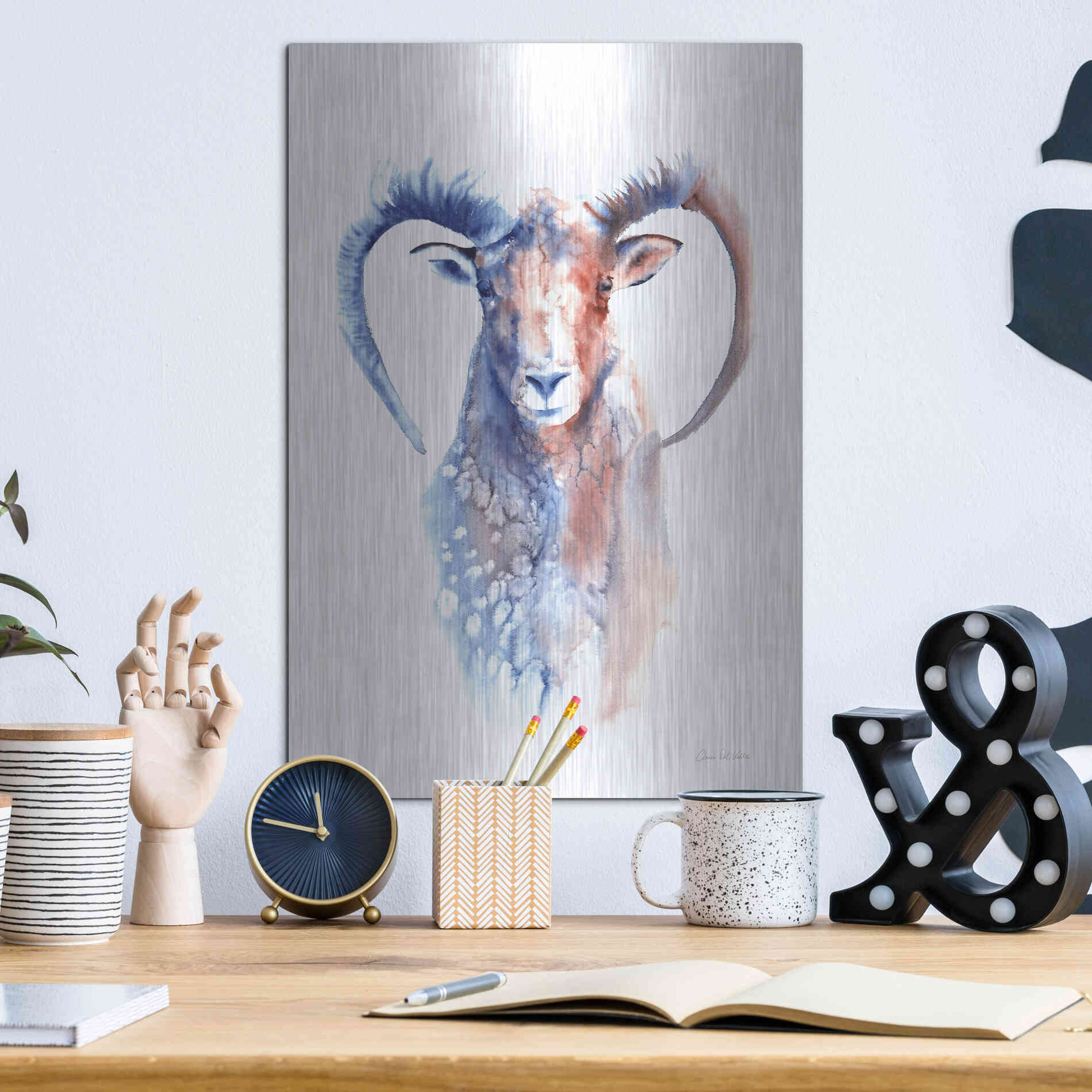 Luxe Metal Art 'Copper And Blue Ram' by Alan Majchrowicz, Metal Wall Art,12x16