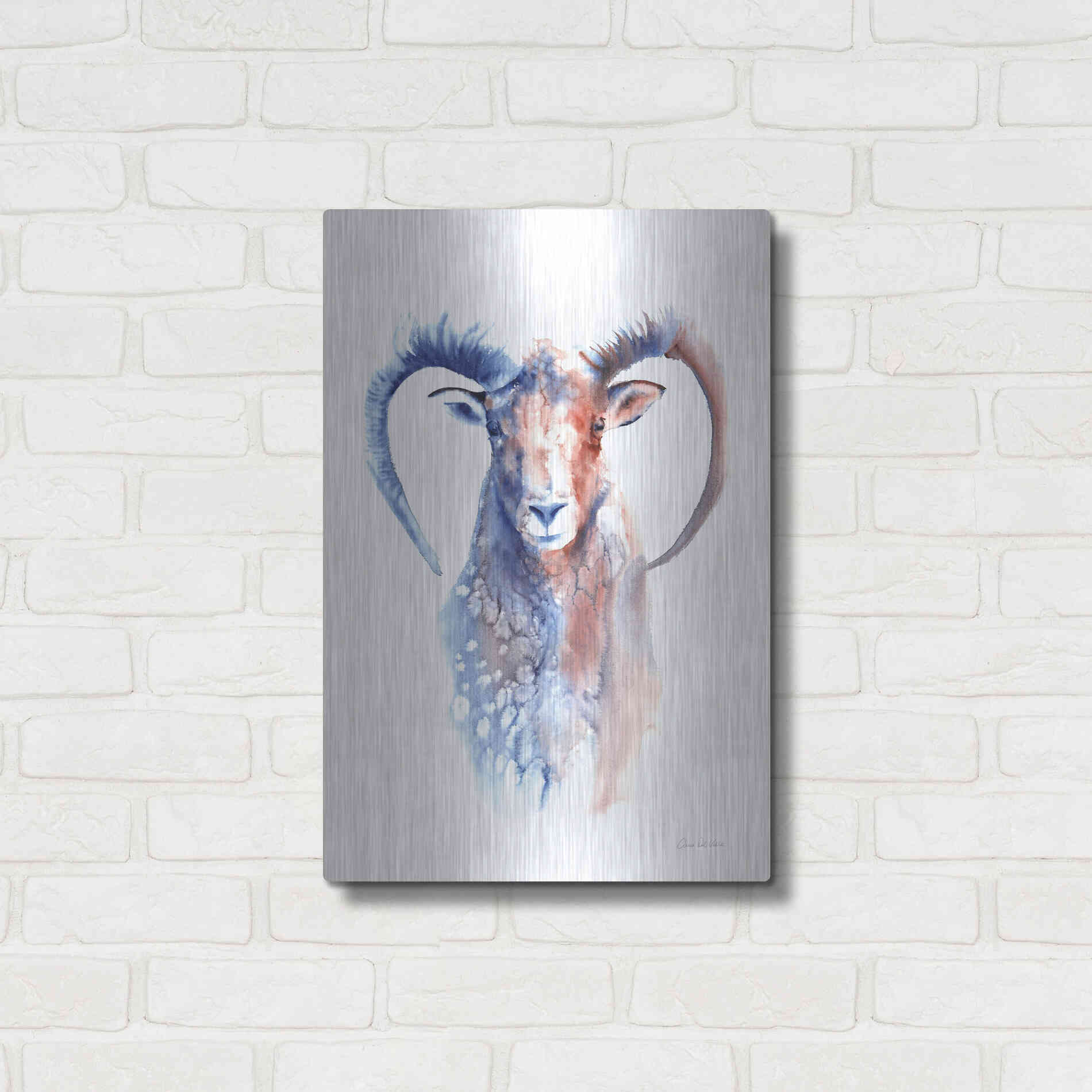 Luxe Metal Art 'Copper And Blue Ram' by Alan Majchrowicz, Metal Wall Art,16x24