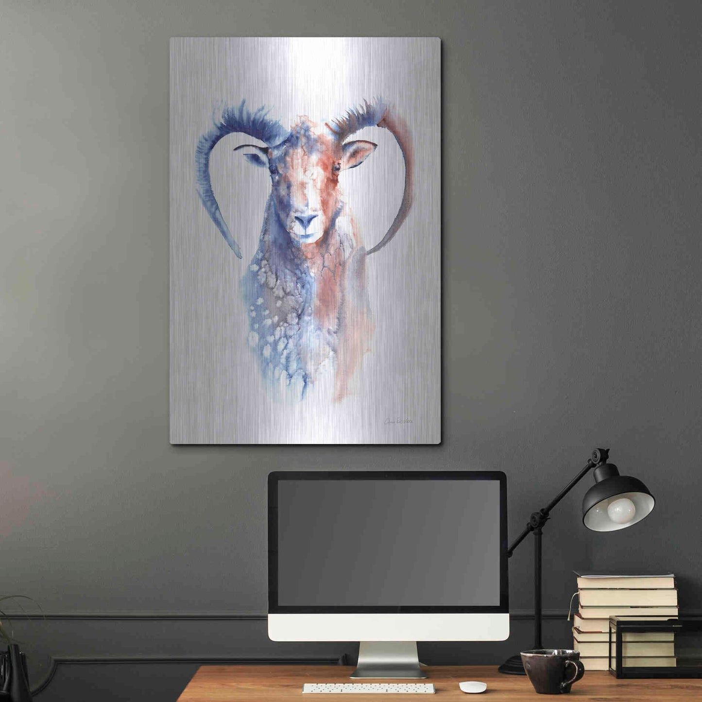 Luxe Metal Art 'Copper And Blue Ram' by Alan Majchrowicz, Metal Wall Art,24x36