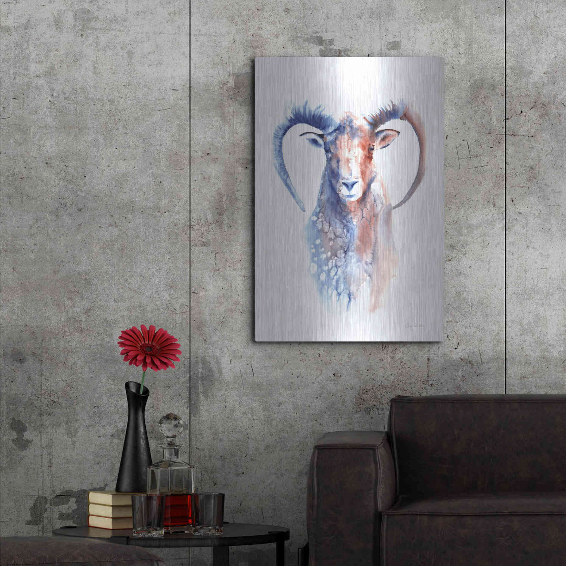 Luxe Metal Art 'Copper And Blue Ram' by Alan Majchrowicz, Metal Wall Art,24x36