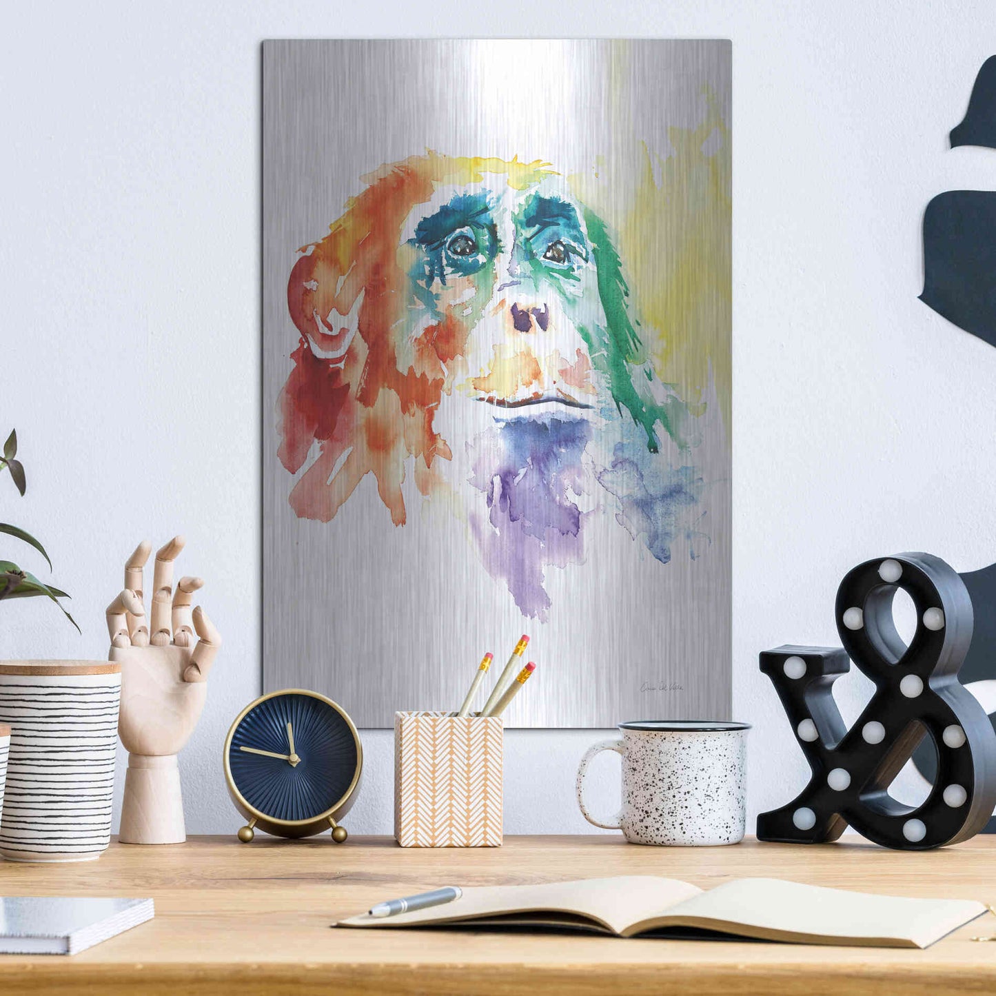 Luxe Metal Art 'Chimpanzee I' by Alan Majchrowicz, Metal Wall Art,12x16