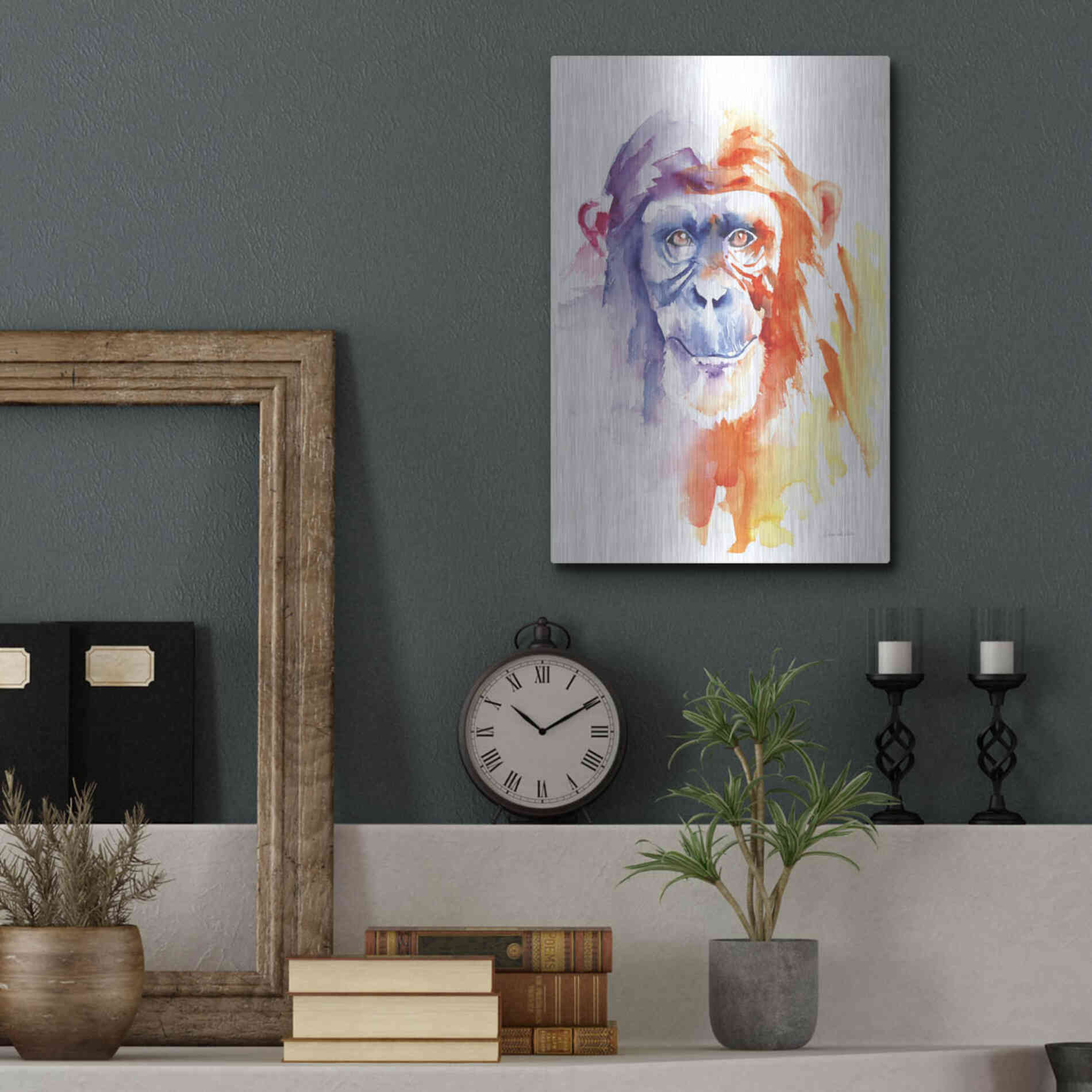 Luxe Metal Art 'Chimpanzee II' by Alan Majchrowicz, Metal Wall Art,12x16