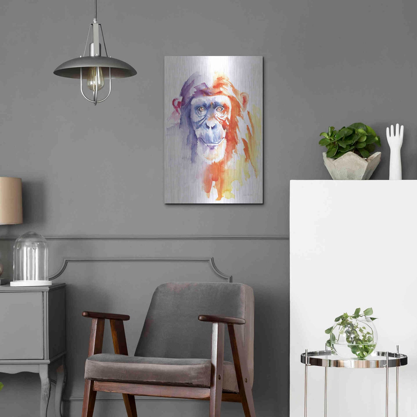 Luxe Metal Art 'Chimpanzee II' by Alan Majchrowicz, Metal Wall Art,16x24