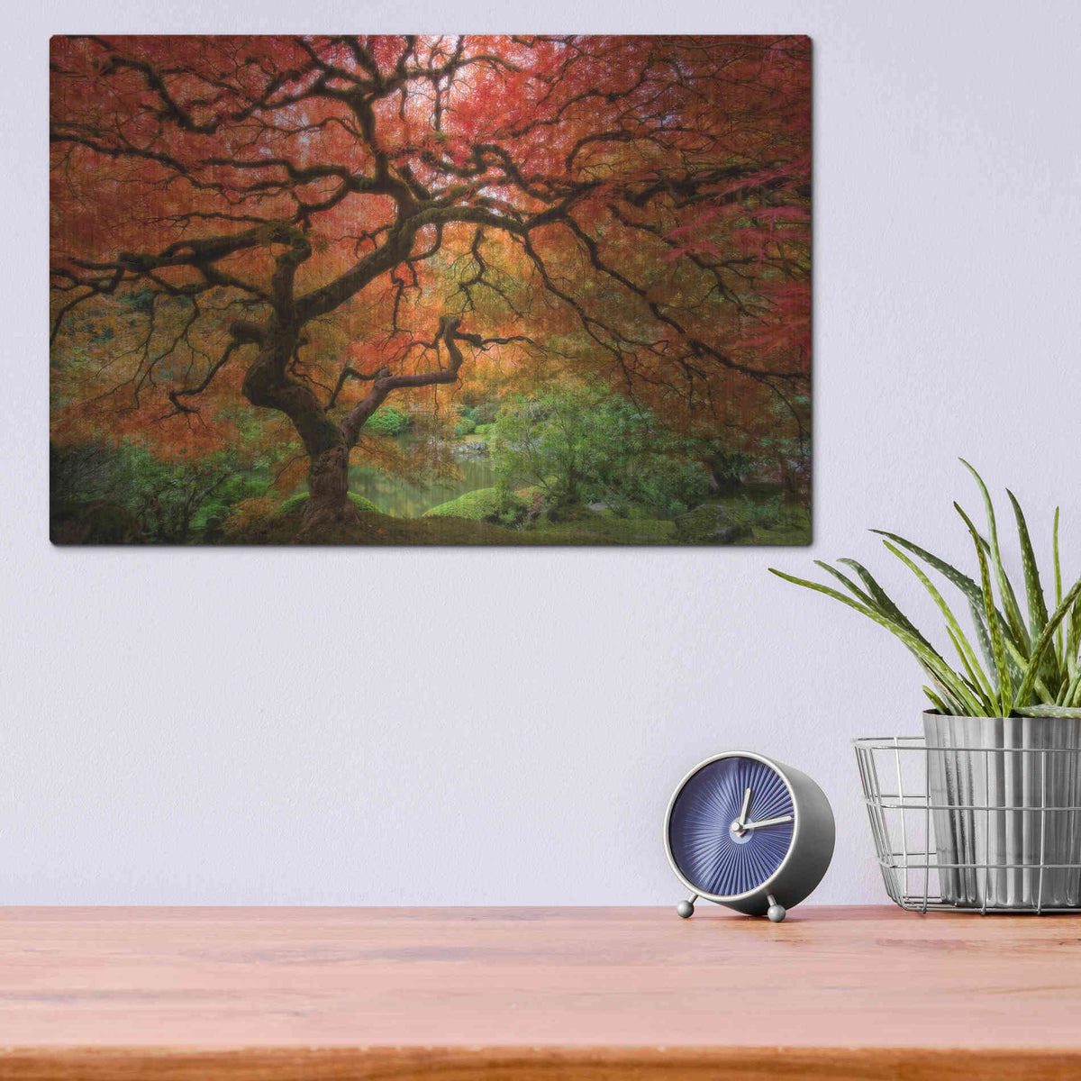 Luxe Metal Art 'Japenese Maple' by Jesse Estes, Metal Wall Art,16x12