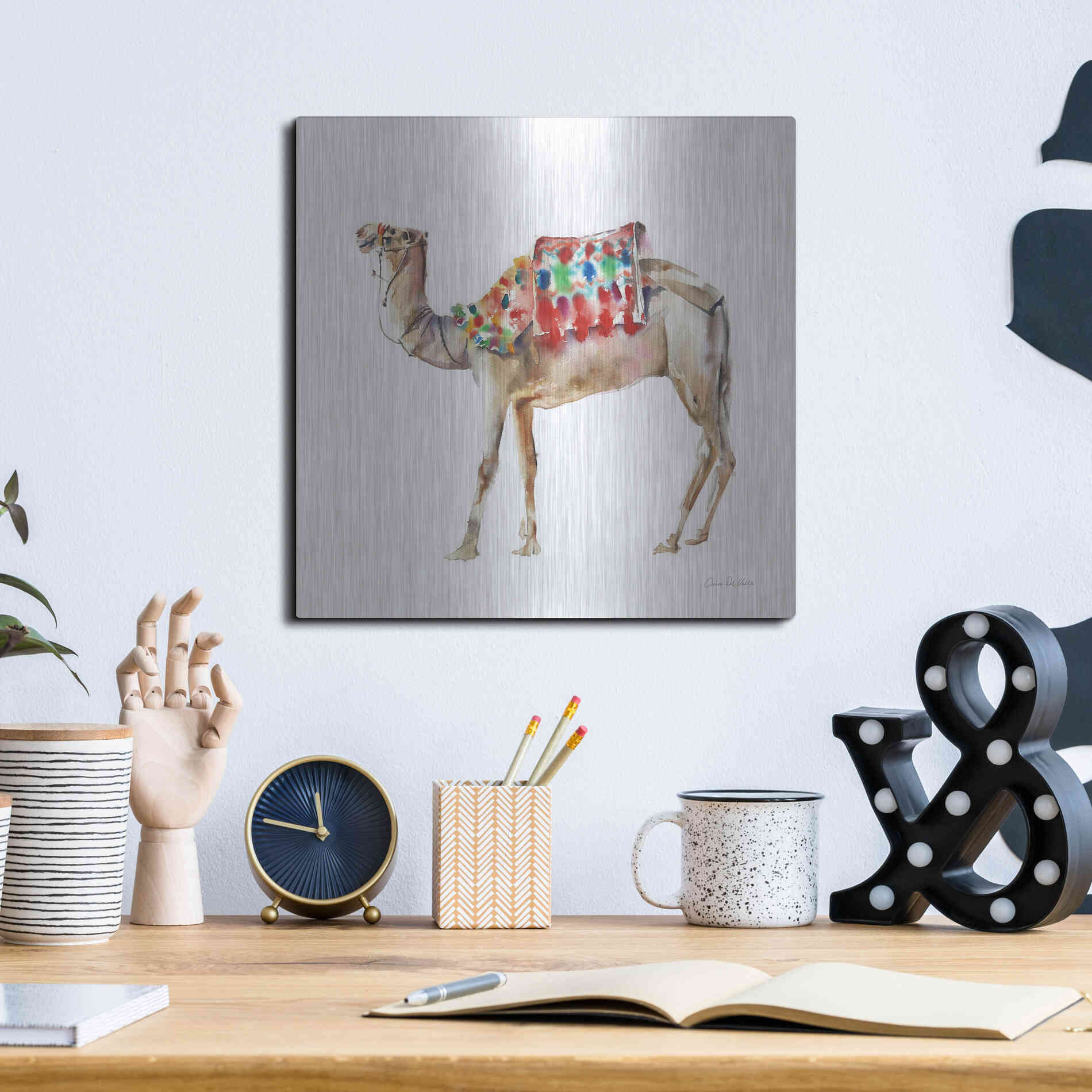 Luxe Metal Art 'Desert Camel II' by Alan Majchrowicz, Metal Wall Art,12x12