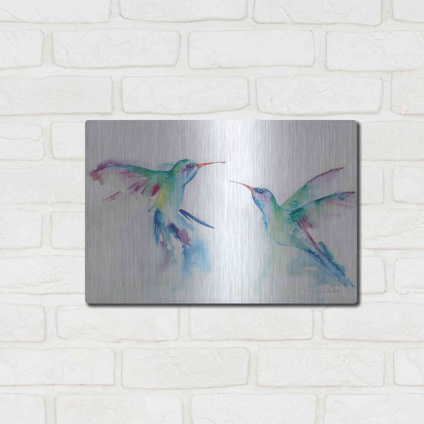 Luxe Metal Art 'Hummingbirds I' by Alan Majchrowicz, Metal Wall Art,16x12