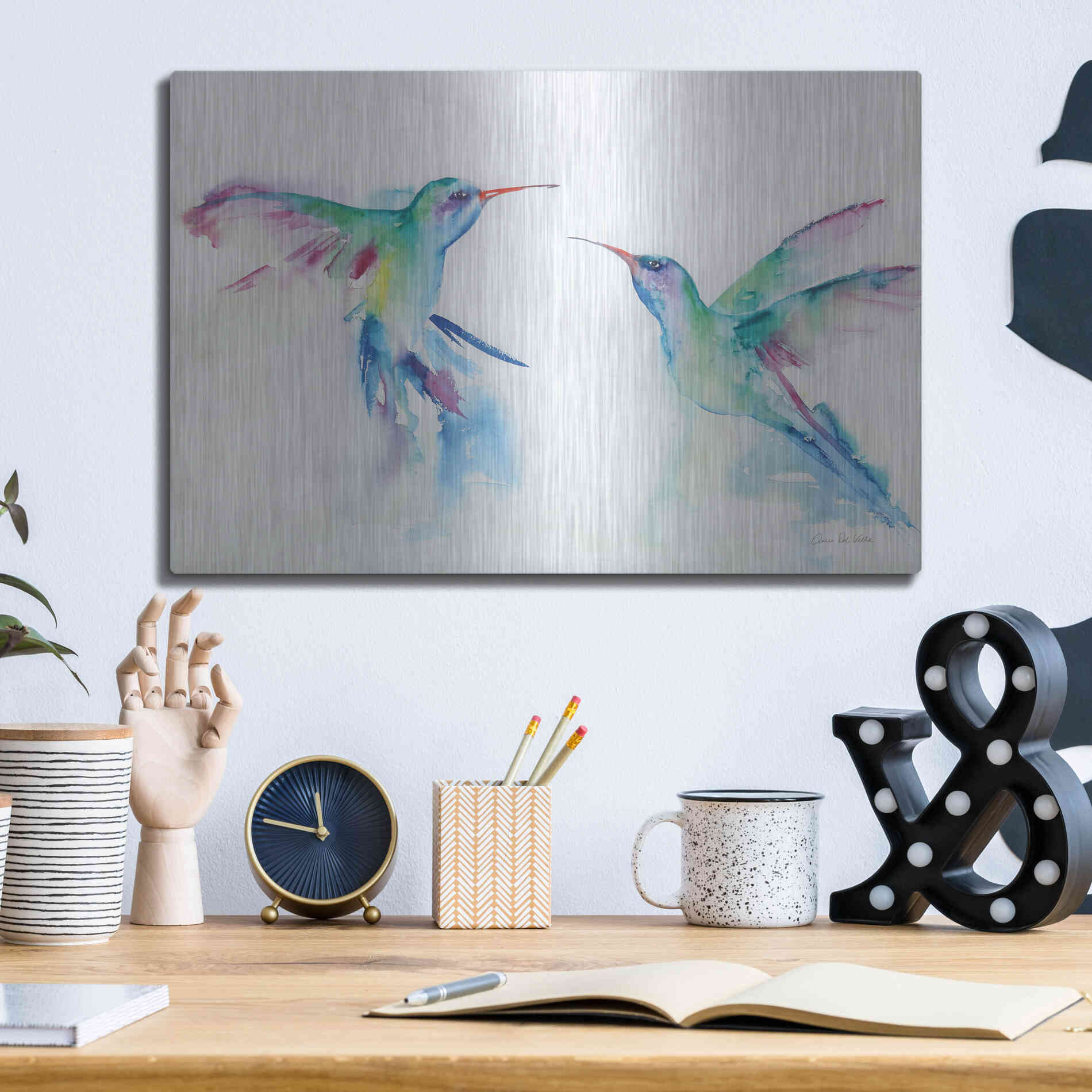 Luxe Metal Art 'Hummingbirds I' by Alan Majchrowicz, Metal Wall Art,16x12