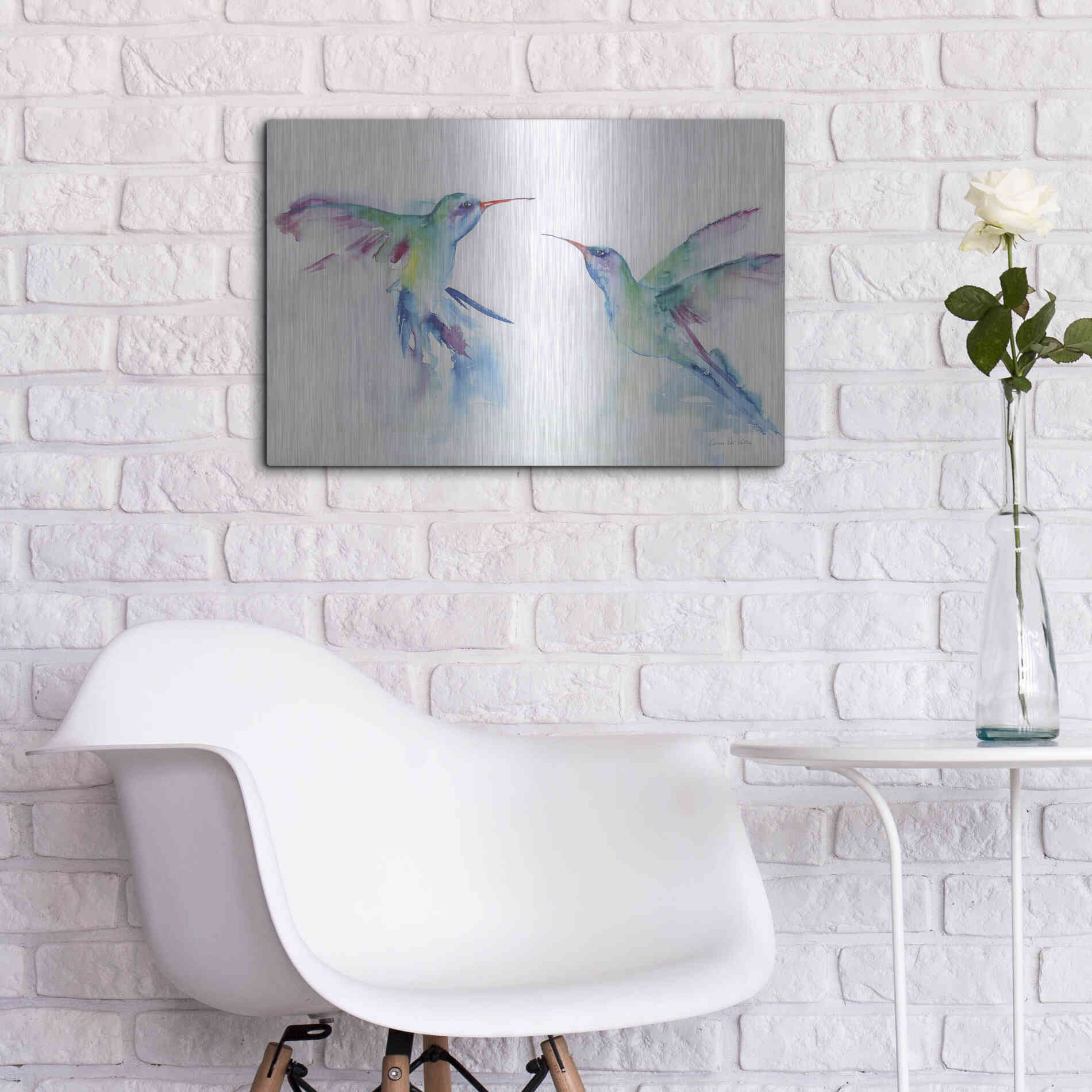 Luxe Metal Art 'Hummingbirds I' by Alan Majchrowicz, Metal Wall Art,24x16