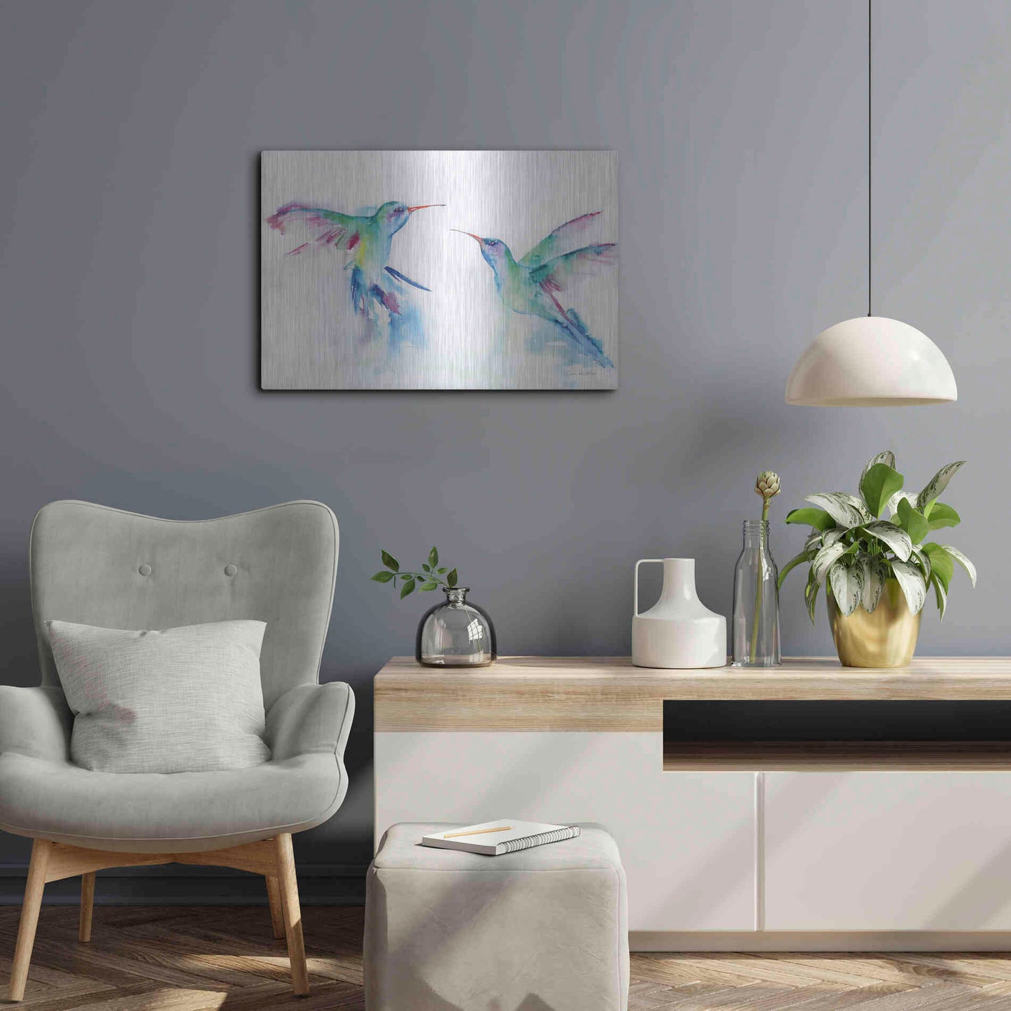 Luxe Metal Art 'Hummingbirds I' by Alan Majchrowicz, Metal Wall Art,24x16