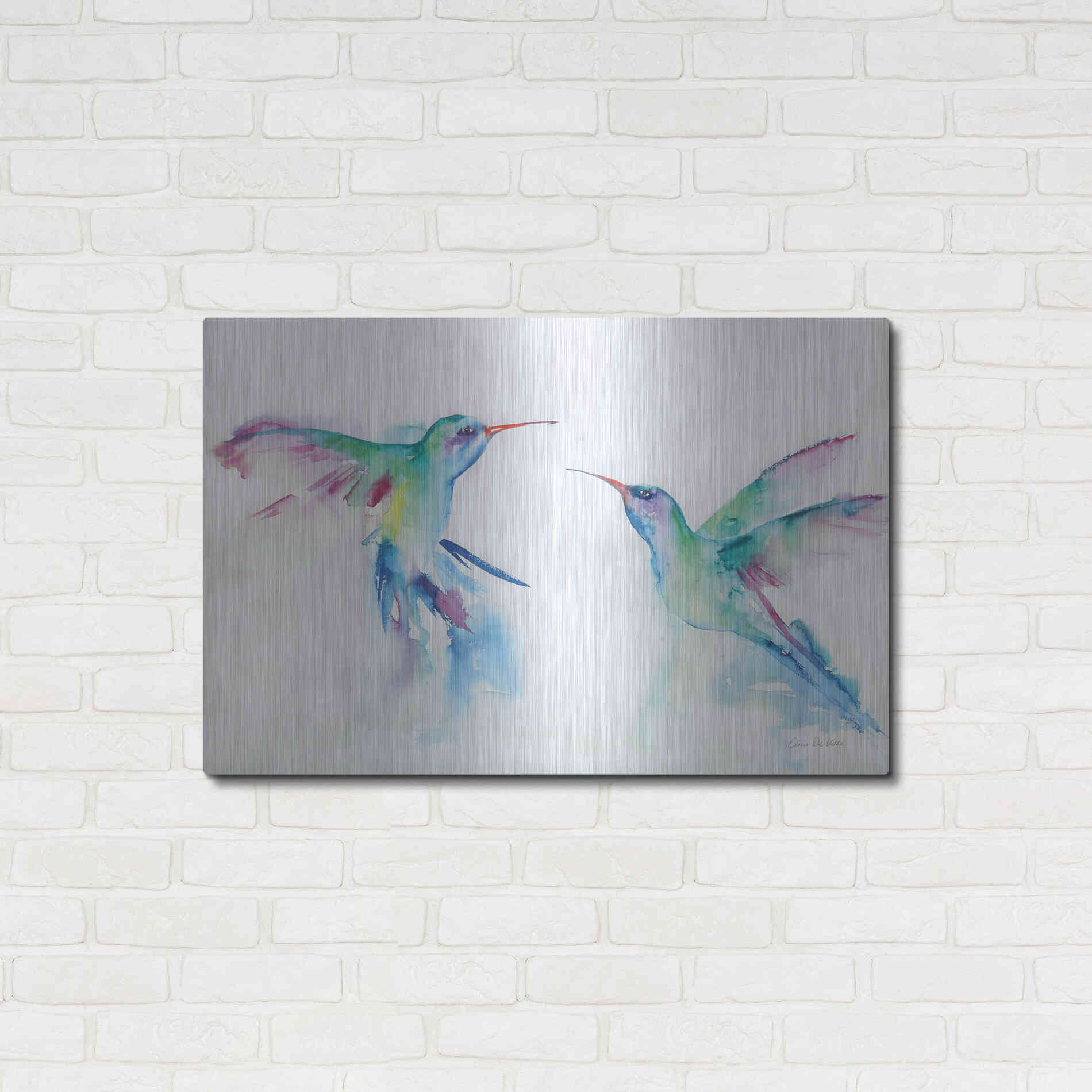 Luxe Metal Art 'Hummingbirds I' by Alan Majchrowicz, Metal Wall Art,36x24