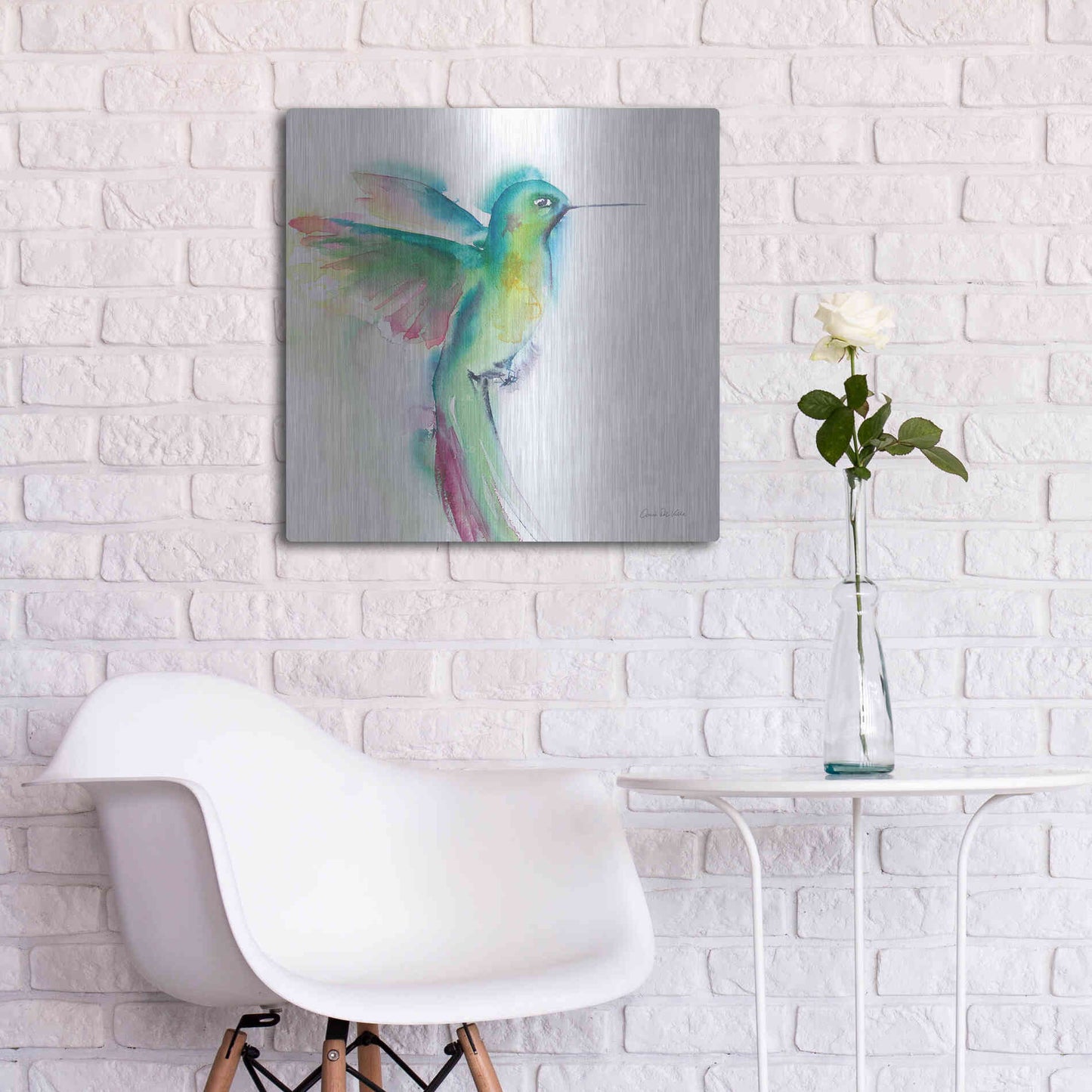 Luxe Metal Art 'Hummingbirds II' by Alan Majchrowicz, Metal Wall Art,24x24