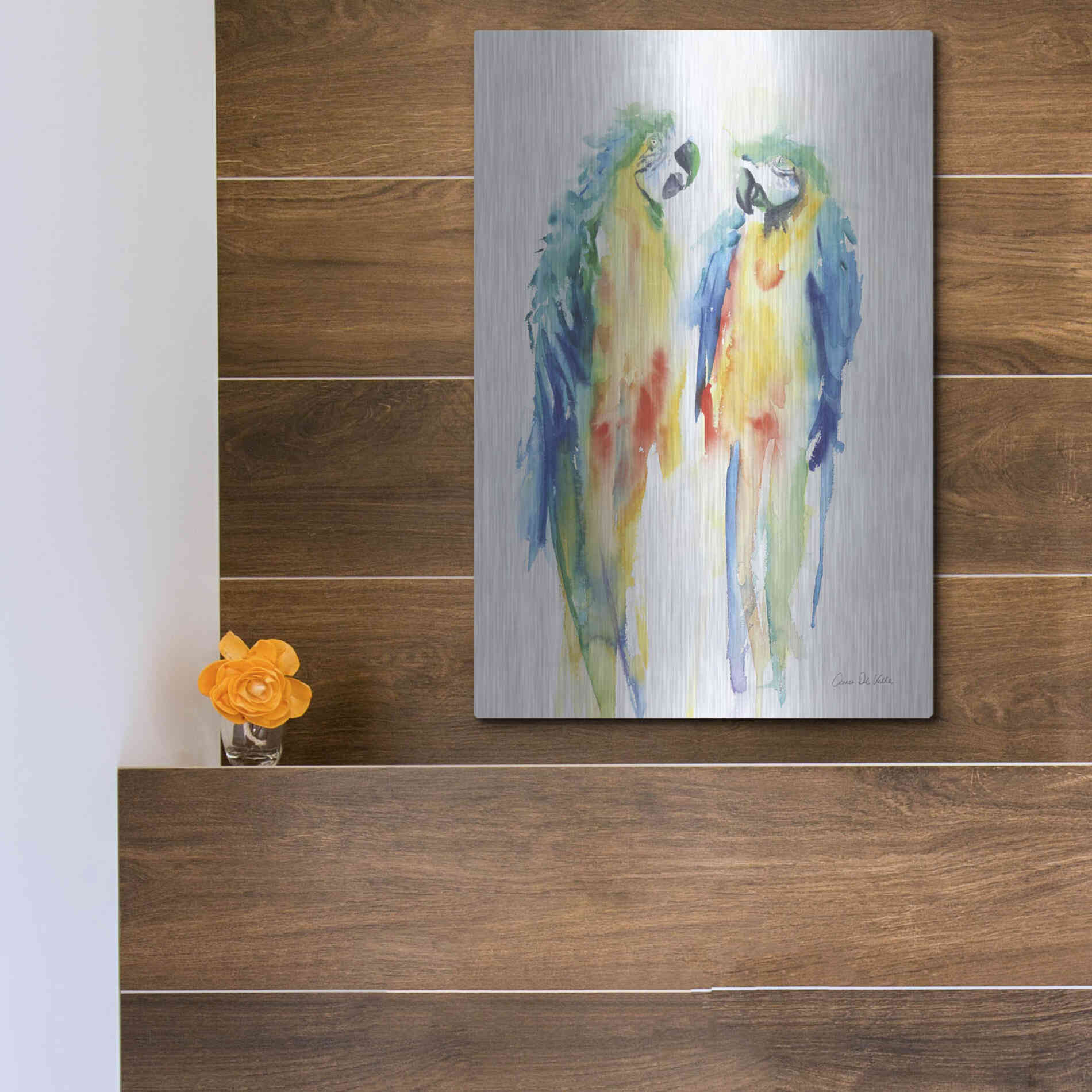 Luxe Metal Art 'Colorful Parrots I' by Alan Majchrowicz, Metal Wall Art,12x16