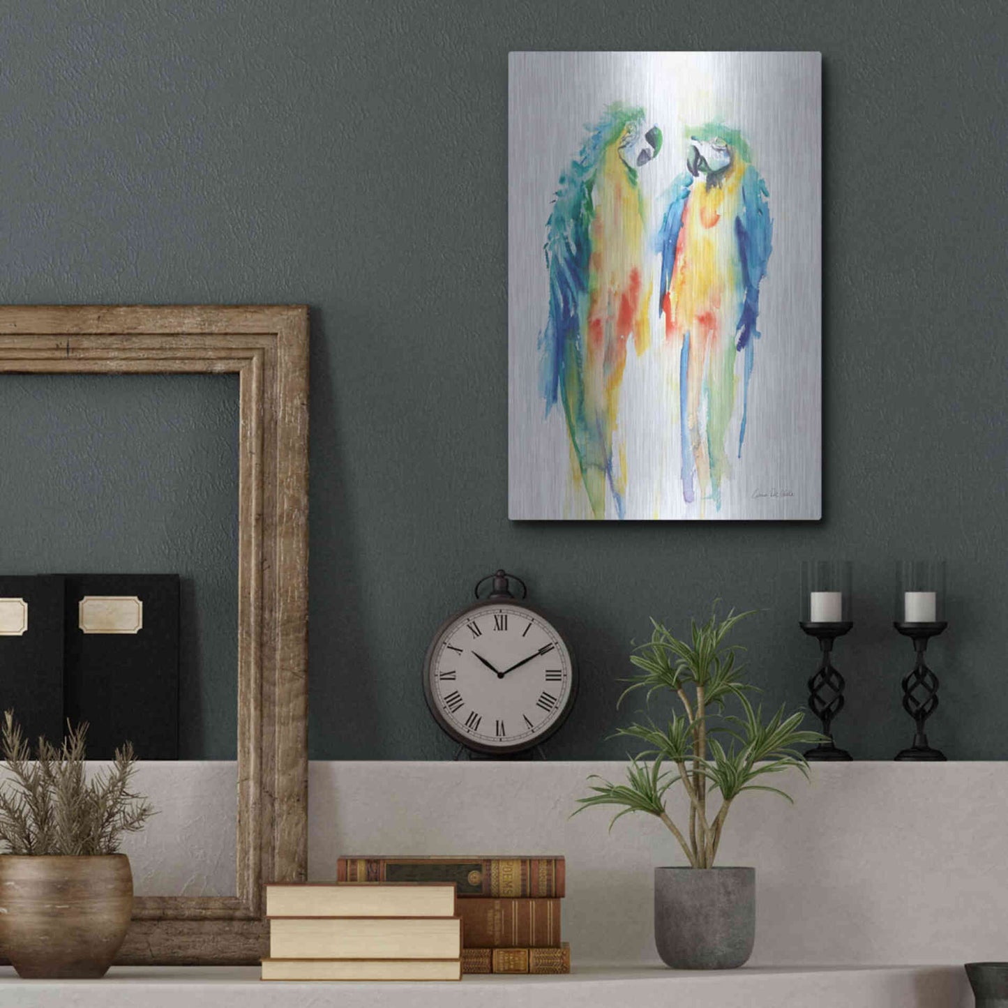 Luxe Metal Art 'Colorful Parrots I' by Alan Majchrowicz, Metal Wall Art,12x16