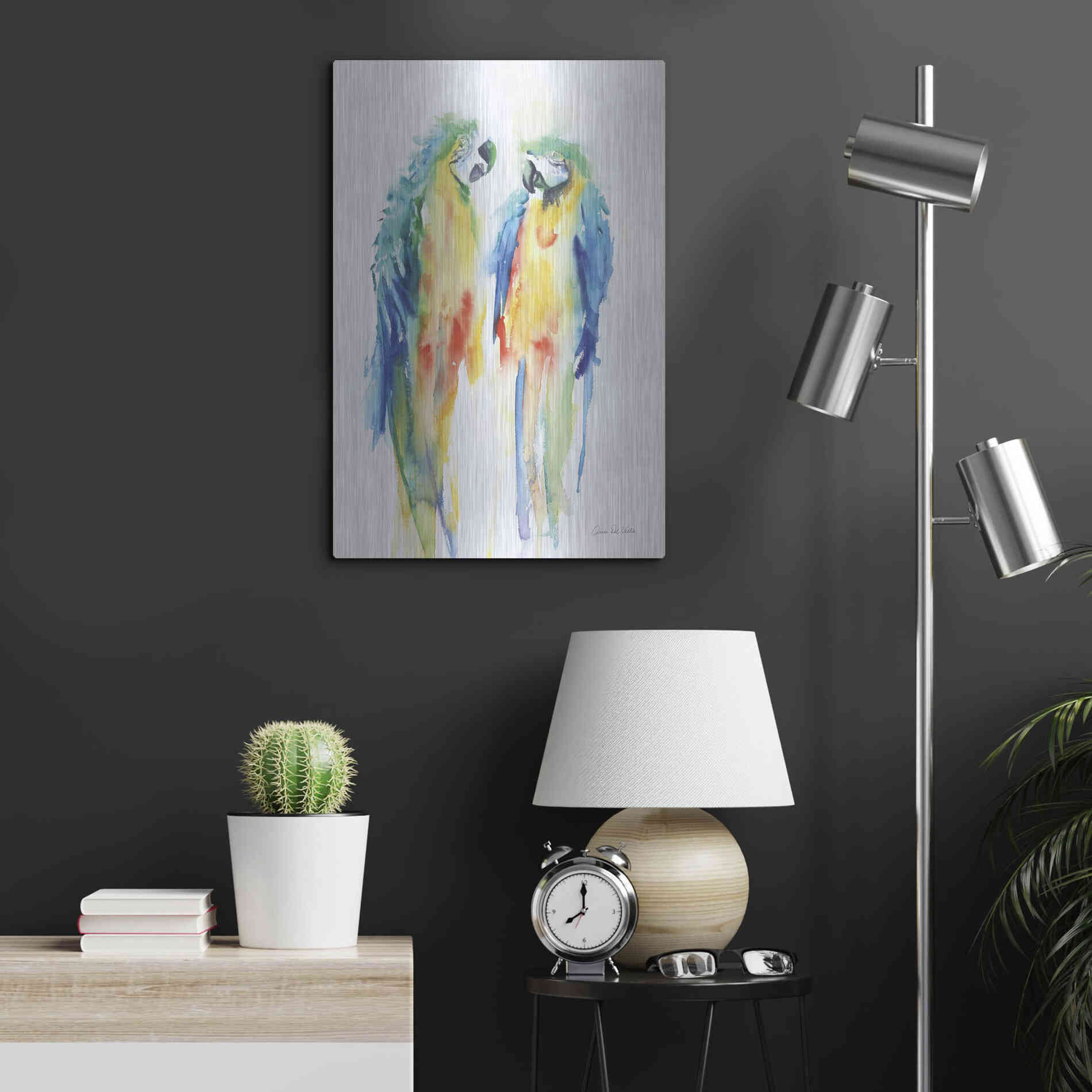 Luxe Metal Art 'Colorful Parrots I' by Alan Majchrowicz, Metal Wall Art,16x24