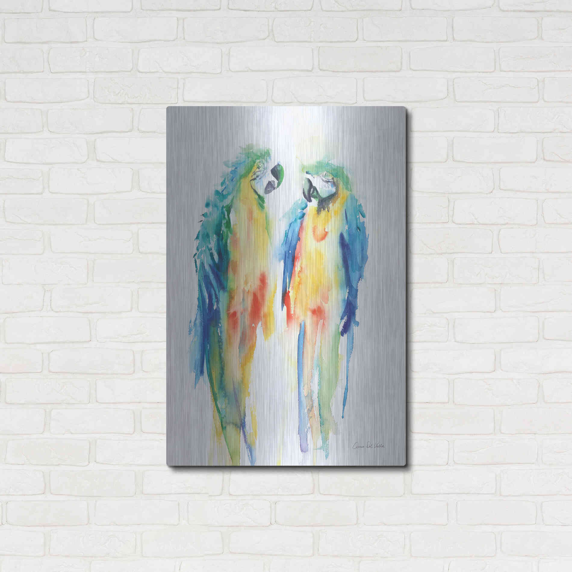 Luxe Metal Art 'Colorful Parrots I' by Alan Majchrowicz, Metal Wall Art,24x36