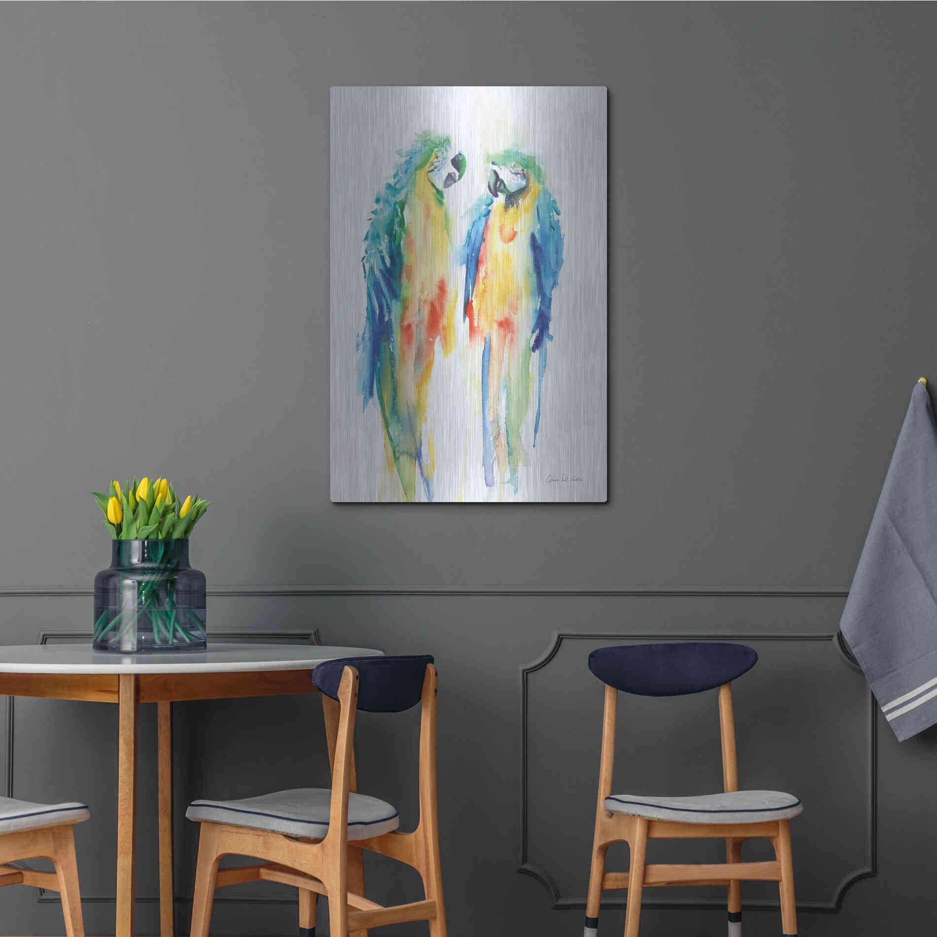 Luxe Metal Art 'Colorful Parrots I' by Alan Majchrowicz, Metal Wall Art,24x36