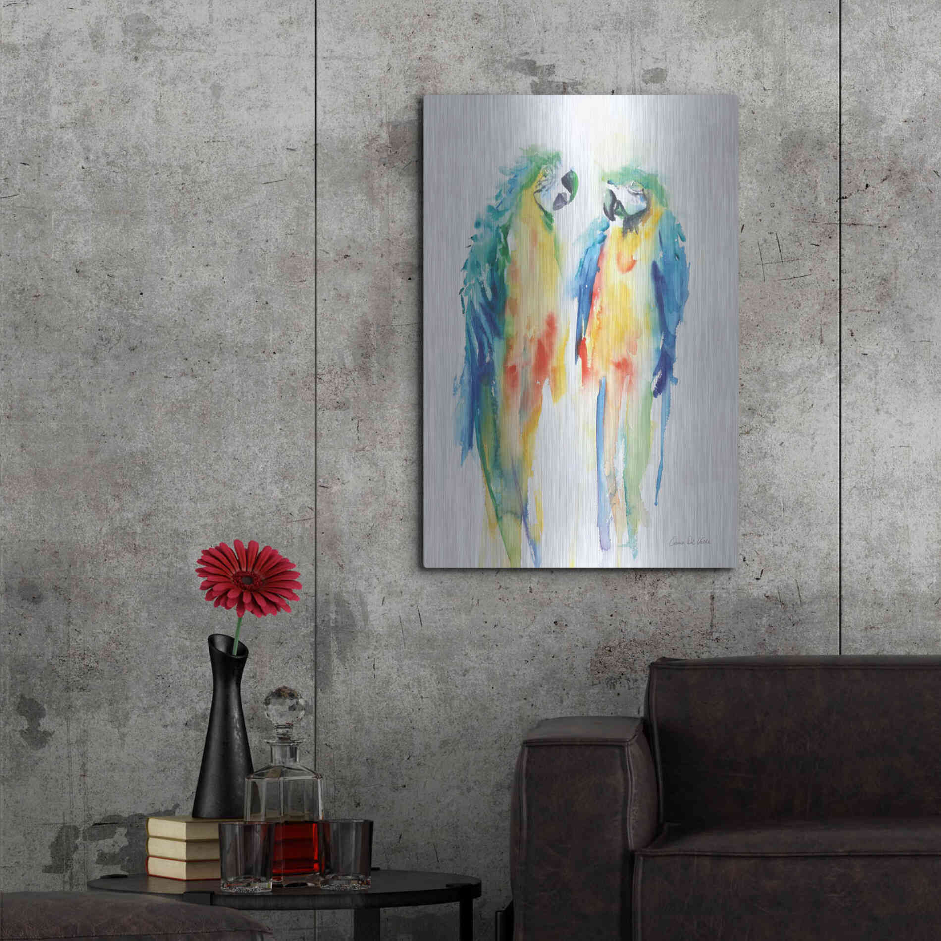 Luxe Metal Art 'Colorful Parrots I' by Alan Majchrowicz, Metal Wall Art,24x36