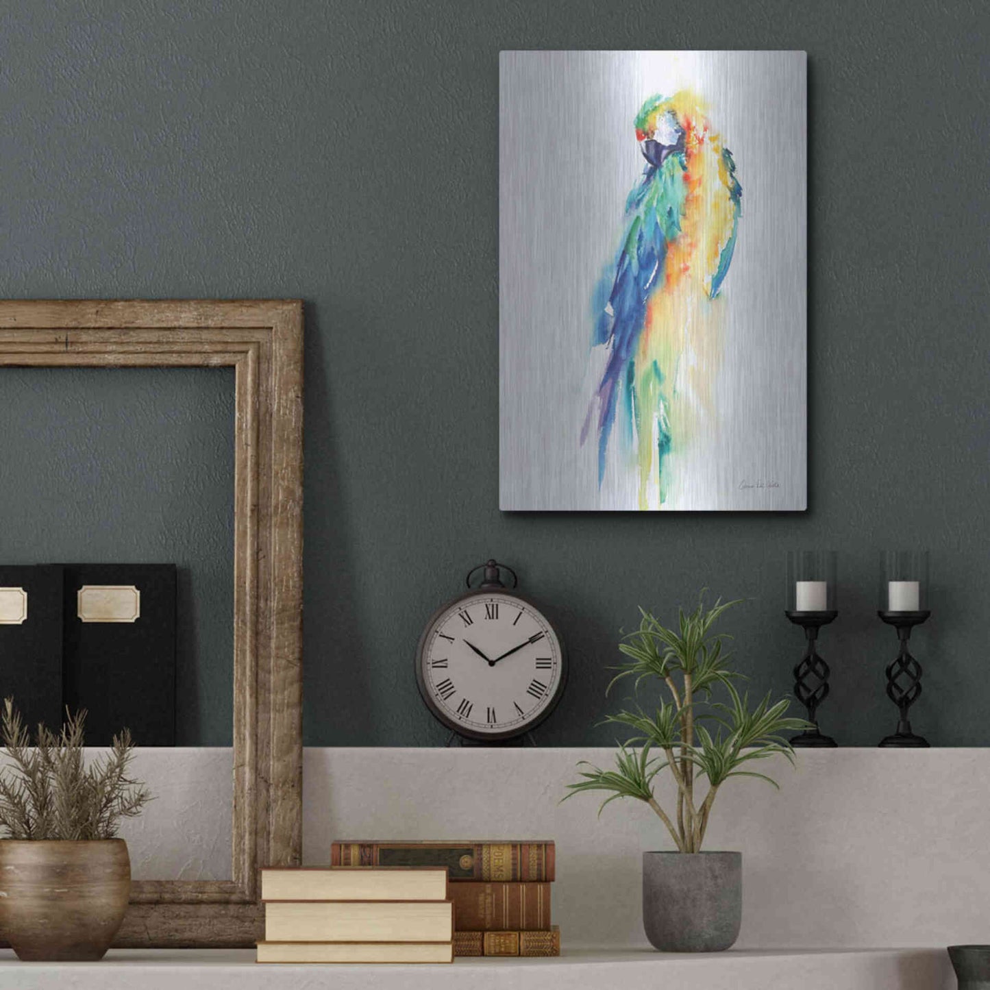 Luxe Metal Art 'Colorful Parrots II' by Alan Majchrowicz, Metal Wall Art,12x16