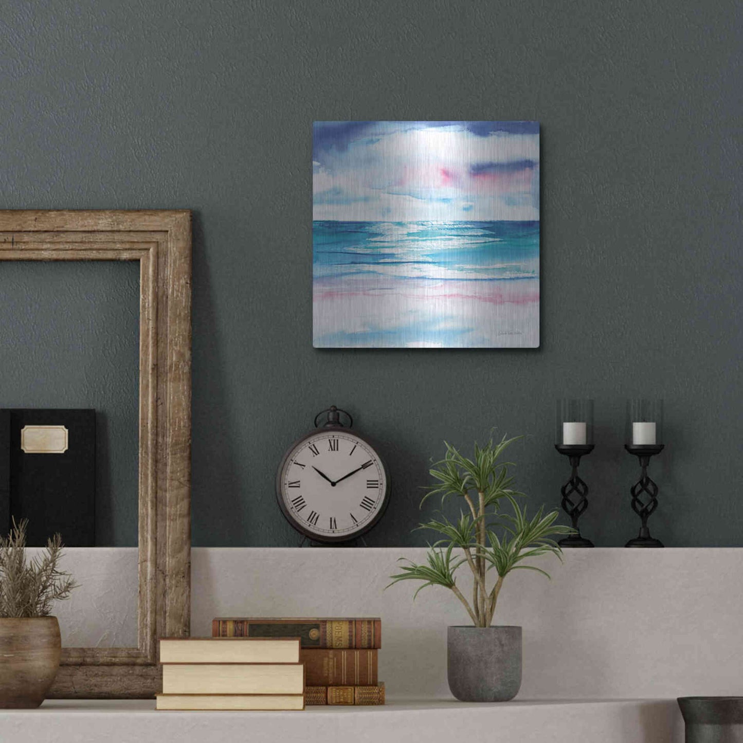 Luxe Metal Art 'Turquoise Sea I' by Alan Majchrowicz, Metal Wall Art,12x12