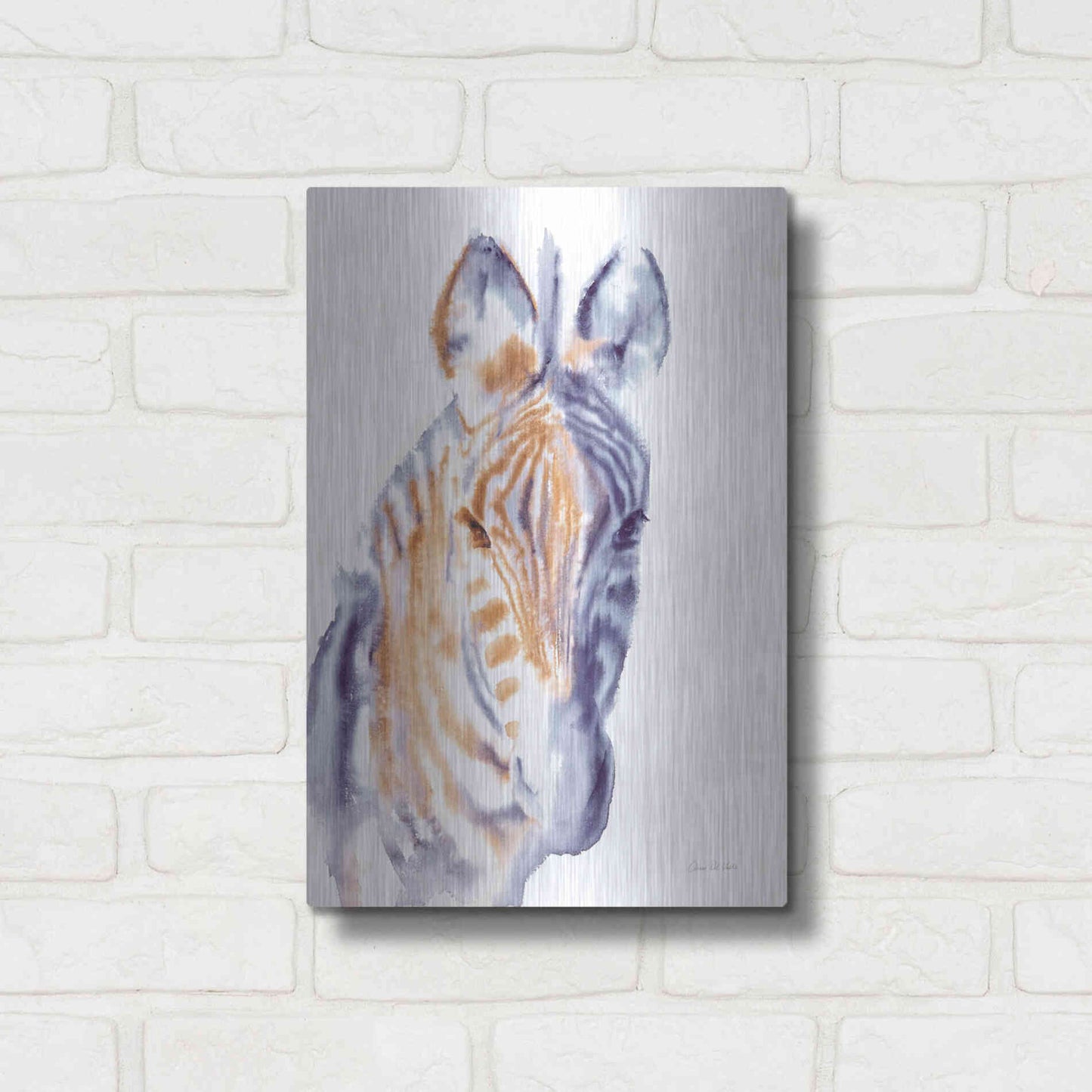 Luxe Metal Art 'Zebra Neutral' by Alan Majchrowicz, Metal Wall Art,12x16